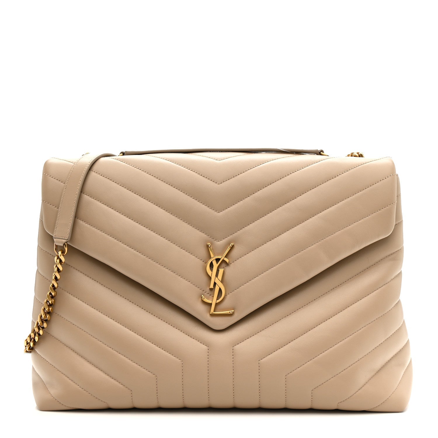 Calfskin Matelasse Large Loulou Monogram Chain Satchel Dark Beige