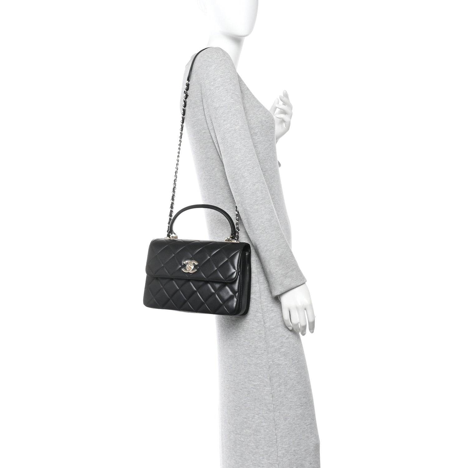 Lambskin Quilted Small Trendy CC Dual Handle Flap Bag Black