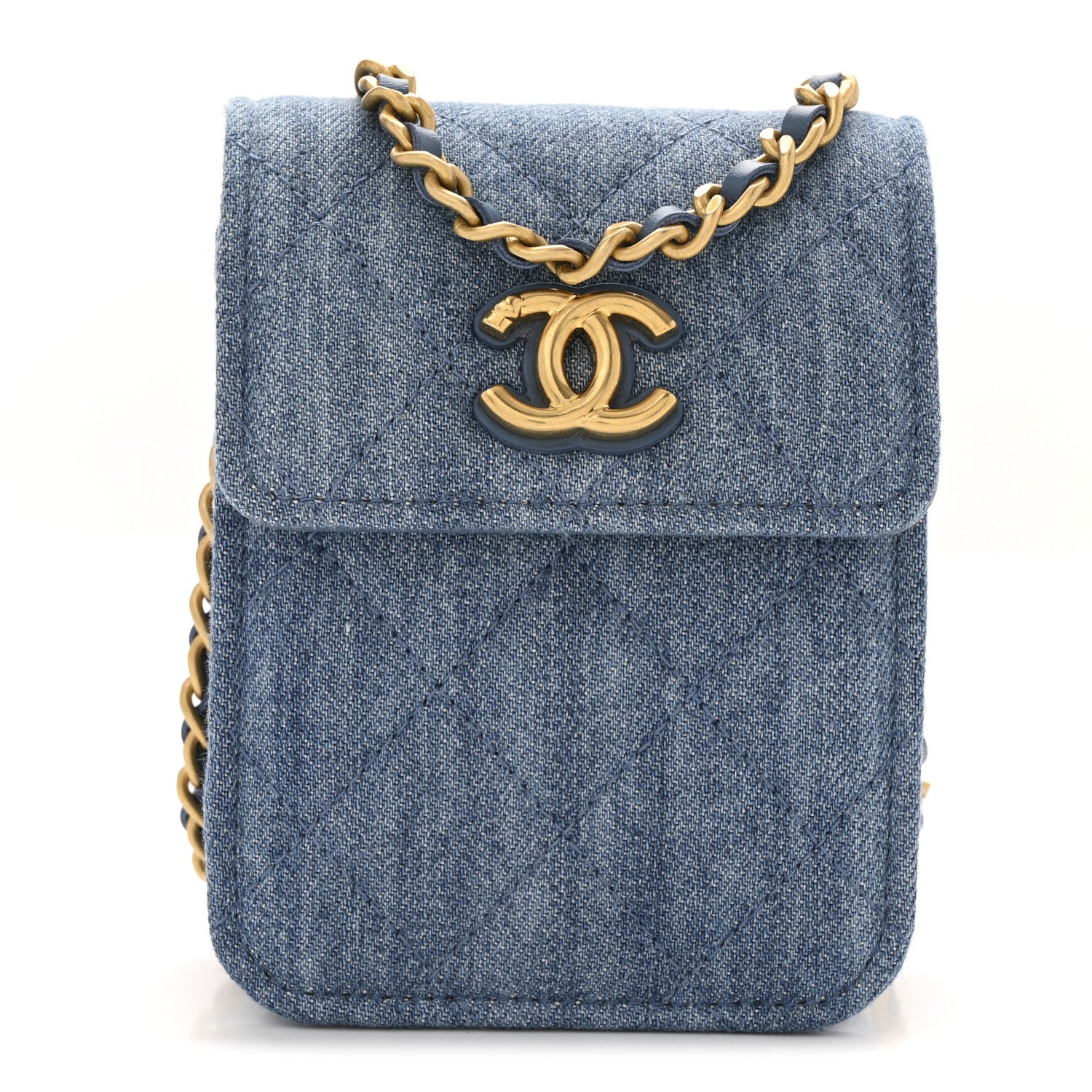 Denim Quilted Flap Mini Crossbody Blue