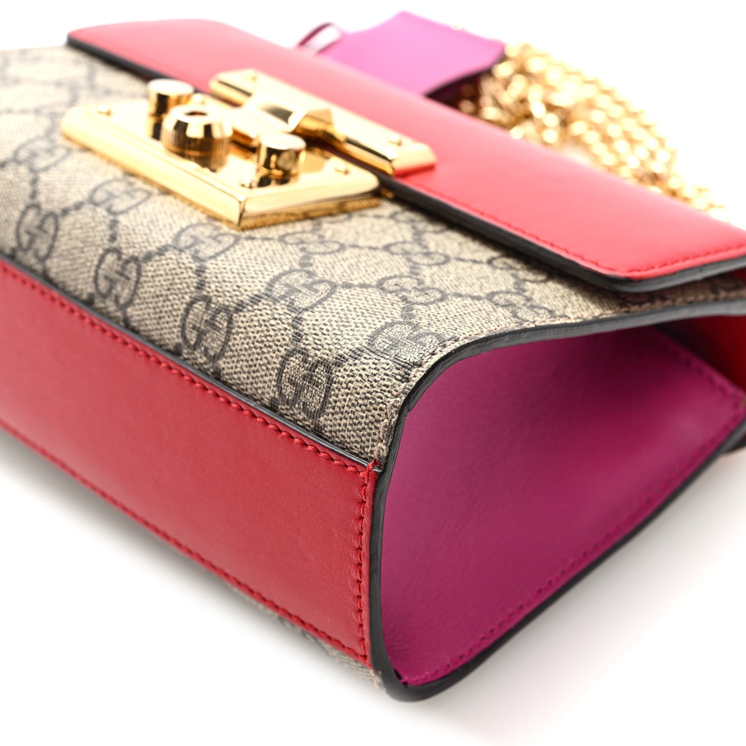 GG Supreme Monogram Calfskin Small Padlock Shoulder Bag Beige Hibiscus Red New Rosette