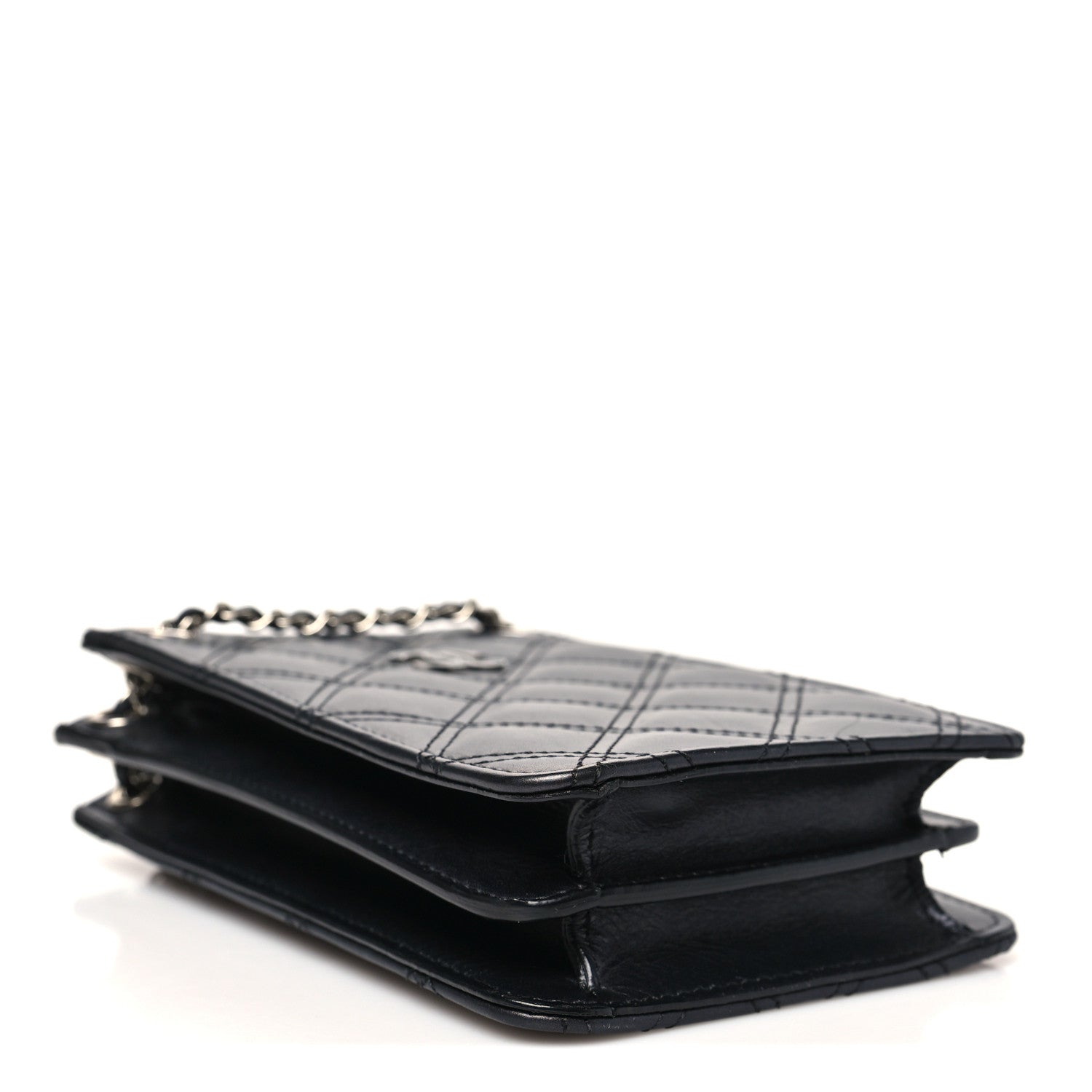 Calfskin Quilted Crossbody CC Phone Holder Black