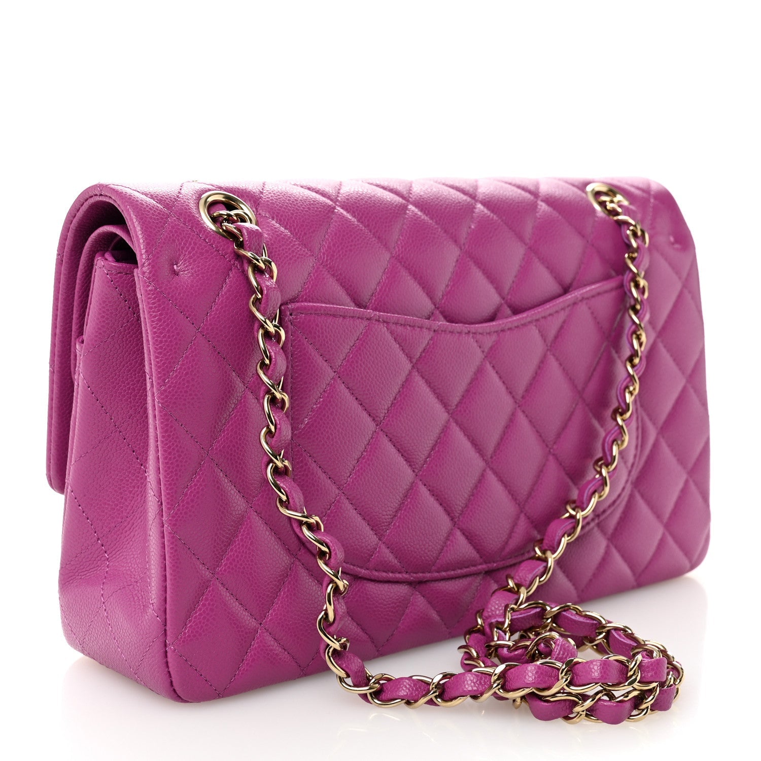 Caviar Quilted Medium Double Flap Purple