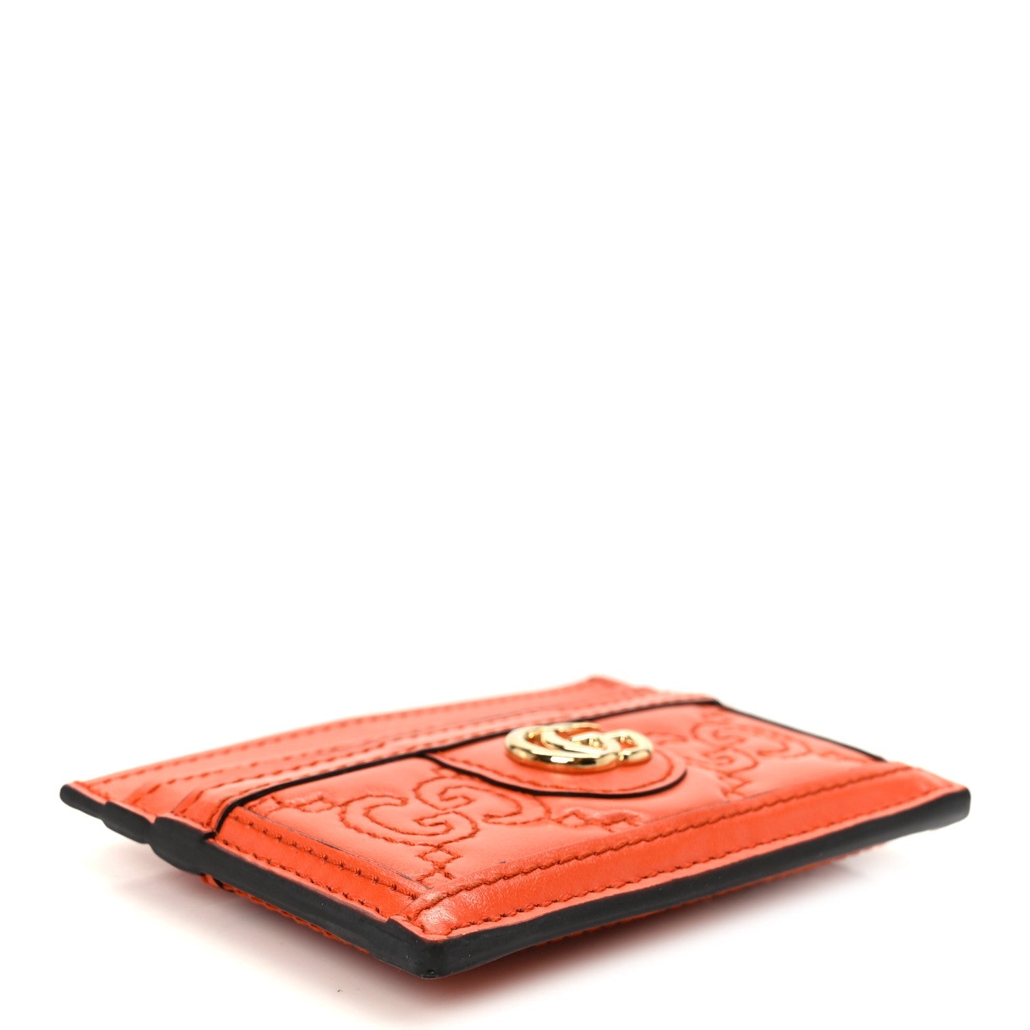 Calfskin GG Matelasse Card Holder Deep Orange