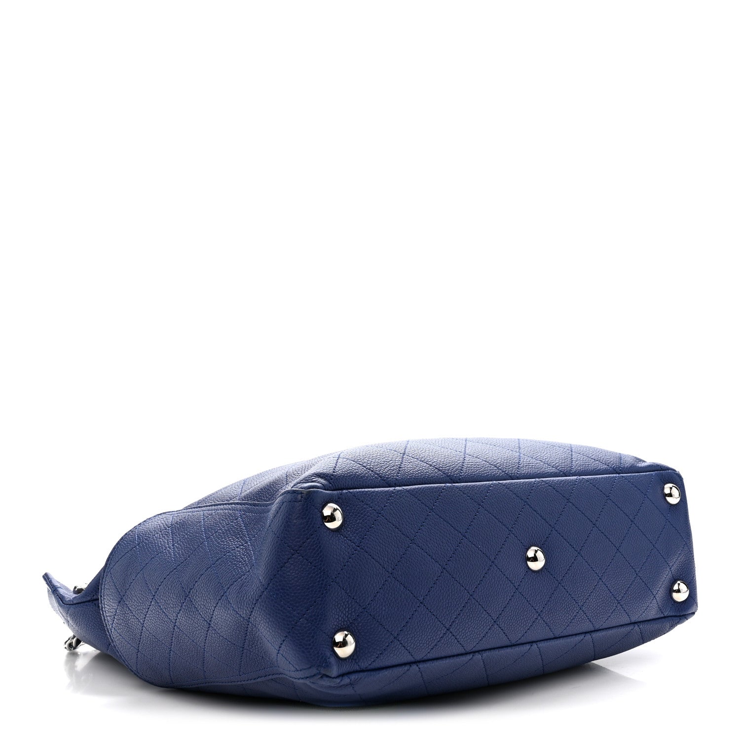 Grained Calfskin Stitched CC Pocket Tote Navy Blue