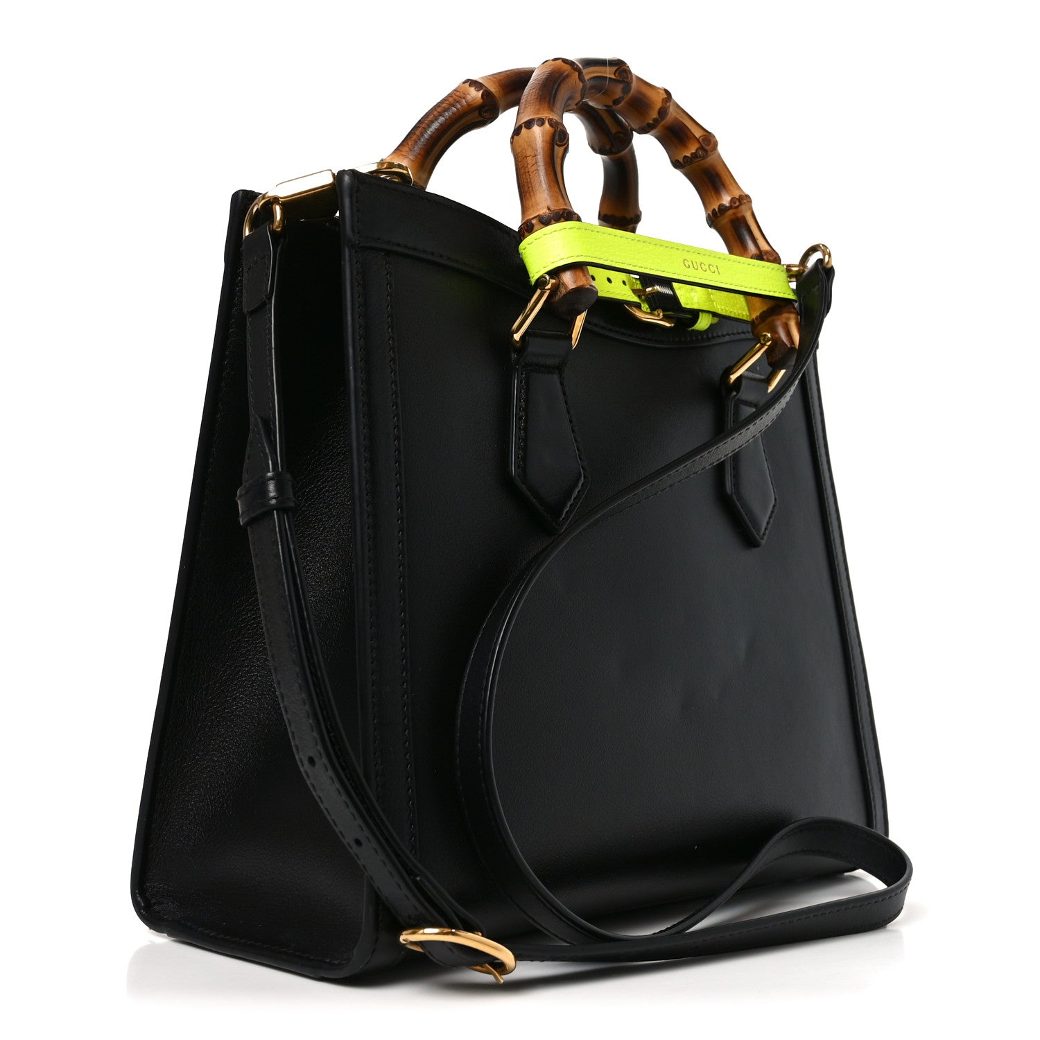 Calfskin Small Diana Tote Bag Black Yellow Fluo