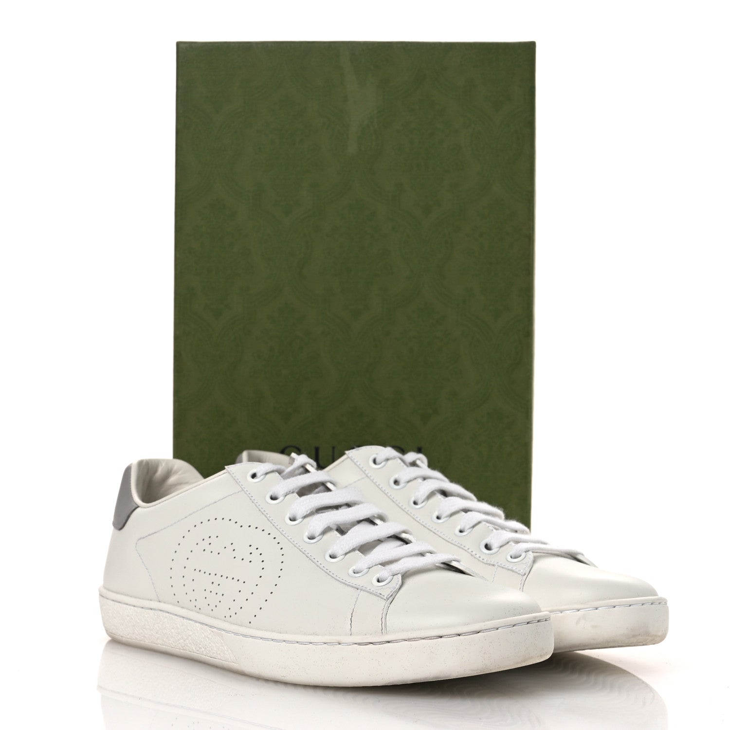 Calfskin Interlocking G Perforated Womens Ace Sneakers 38.5 White Grey Sky
