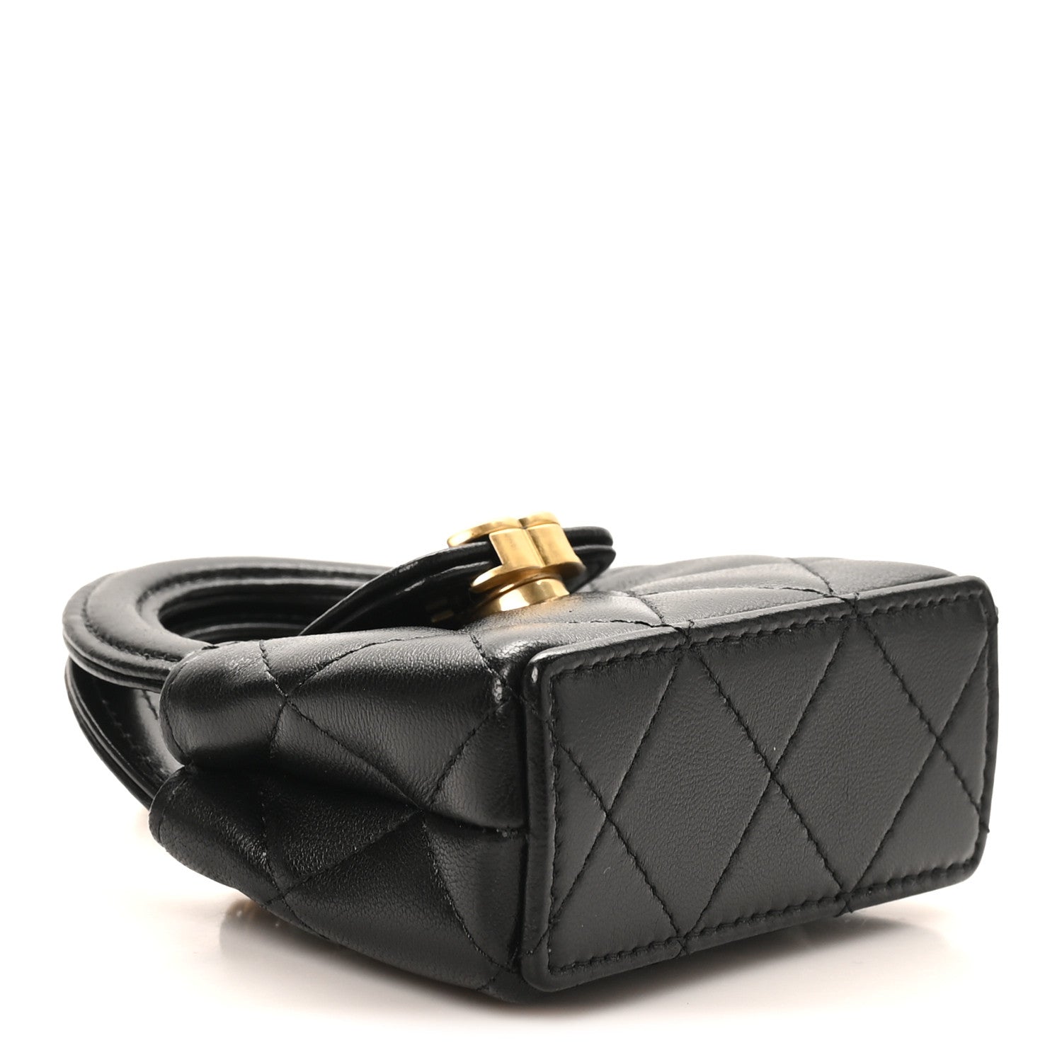 Shiny Lambskin Quilted Mini Kelly Bag Charm Black