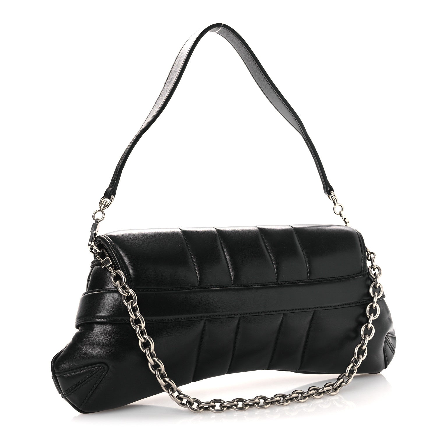 Nappa Vertical Matelasse Medium Maxi Horsebit Chain Shoulder Bag Black