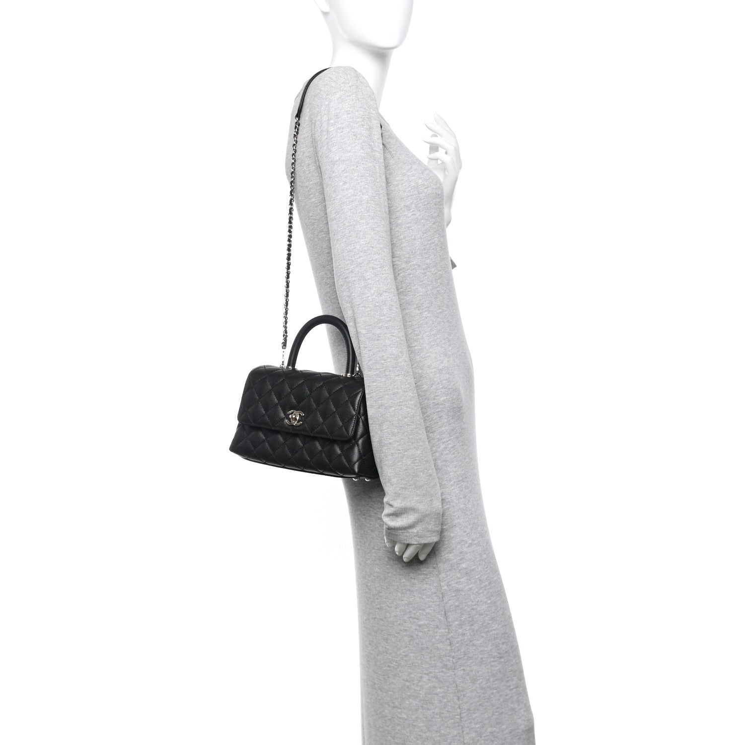 Caviar Quilted Mini Coco Handle Flap Black