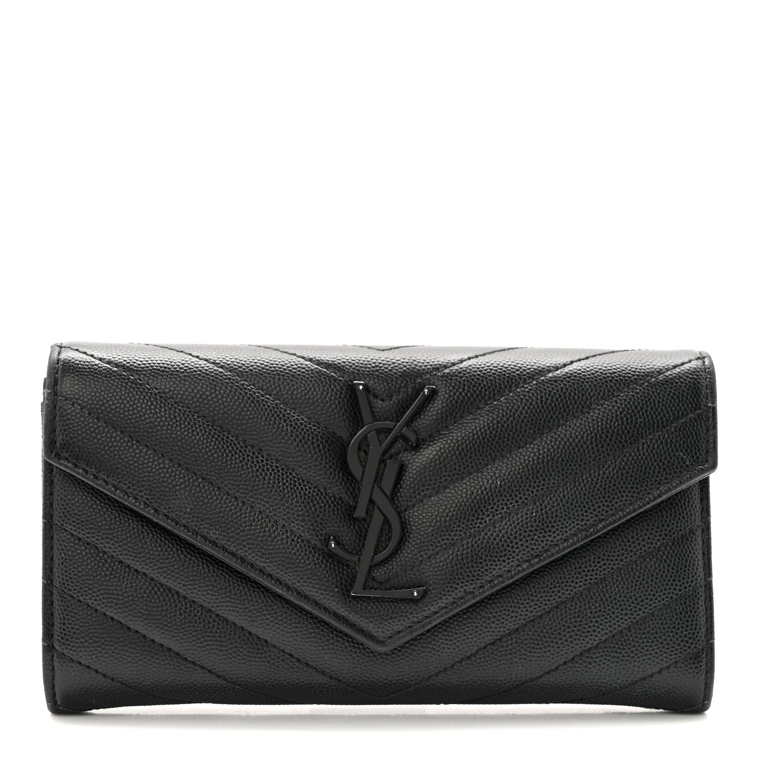 Grain De Poudre Matelasse Chevron Monogram Flap Wallet Black