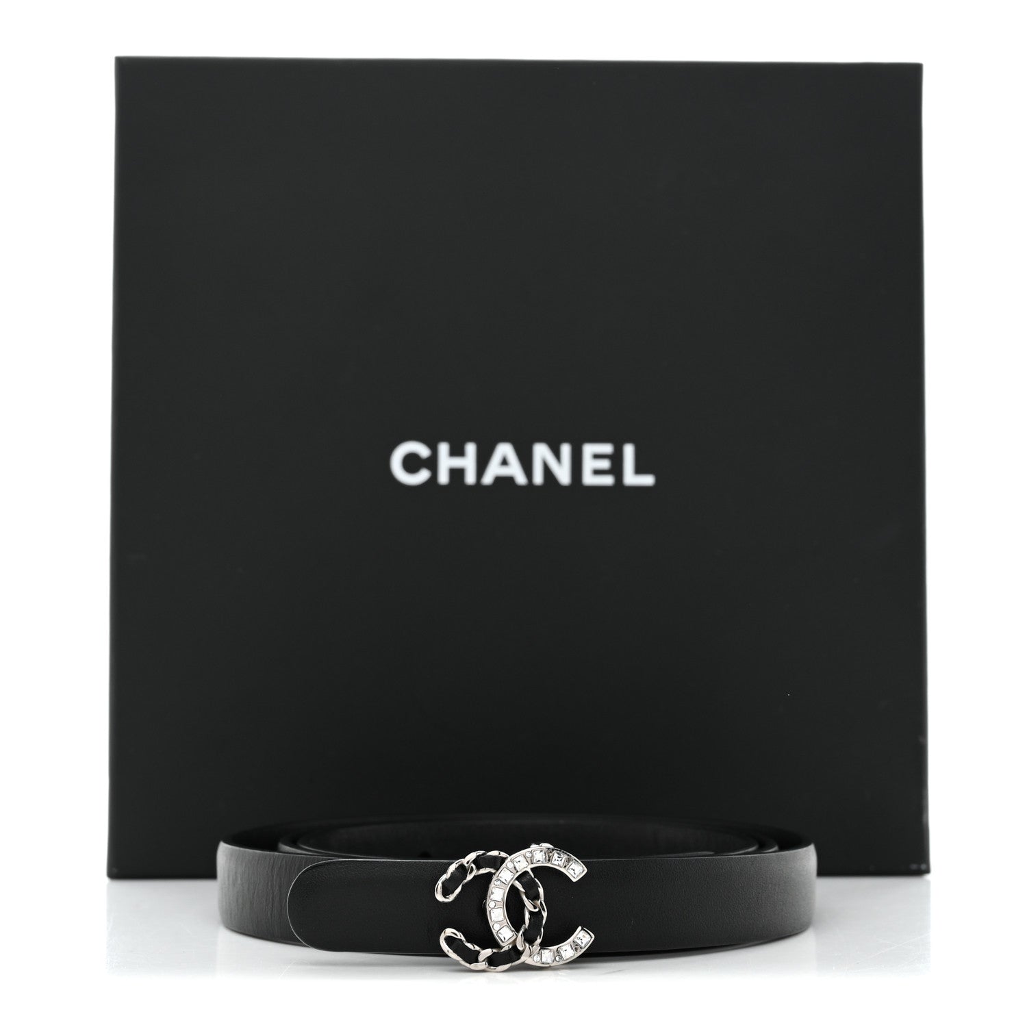 Lambskin Crystal CC Chain Belt 80 32 Black