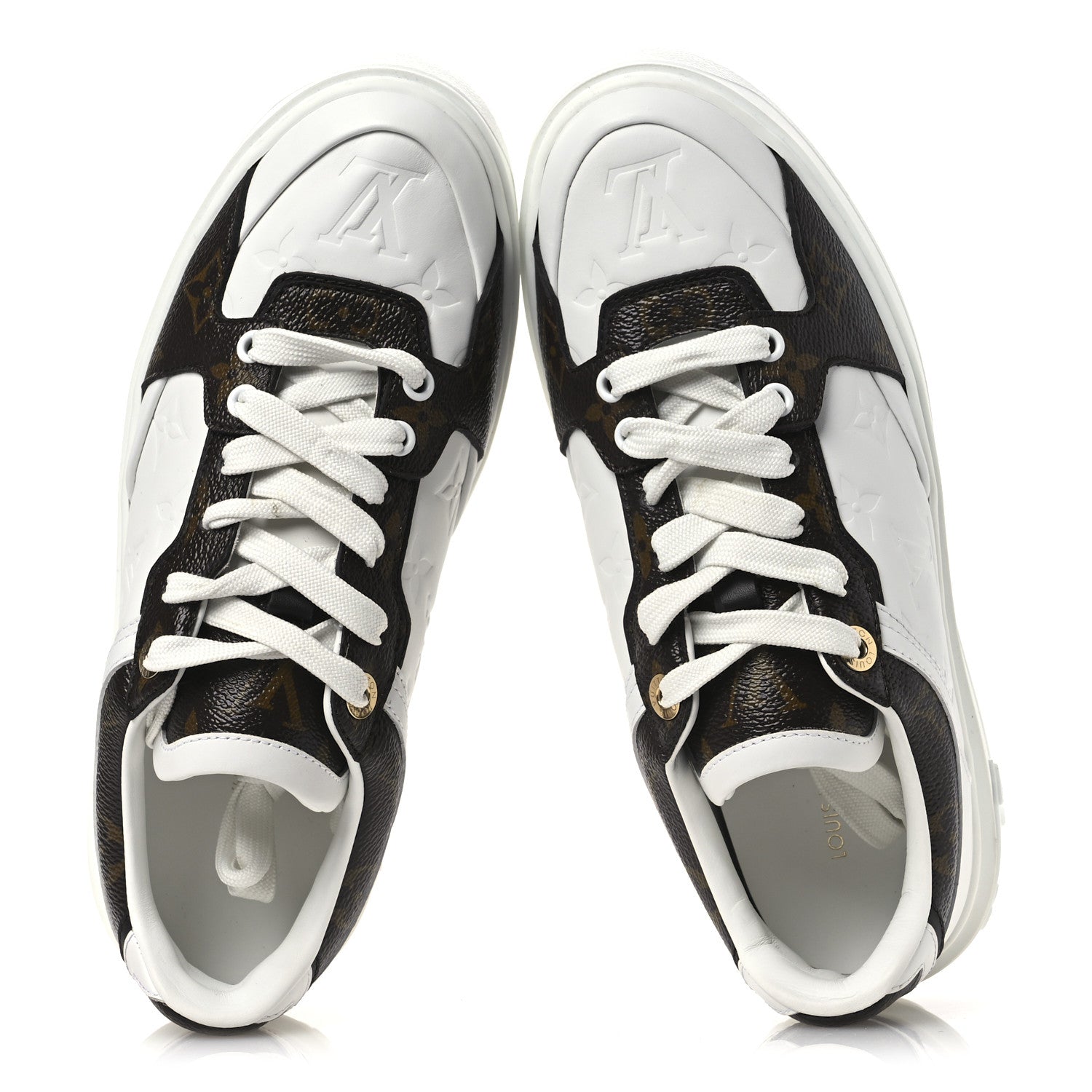 Lambskin Embossed Monogram Time Out Sneakers 39 White Brown