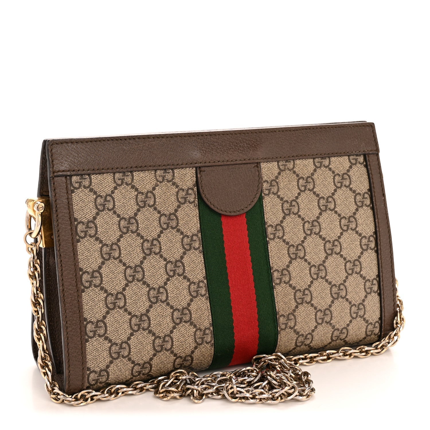 GG Supreme Monogram Web Small Ophidia Chain Shoulder Bag Brown