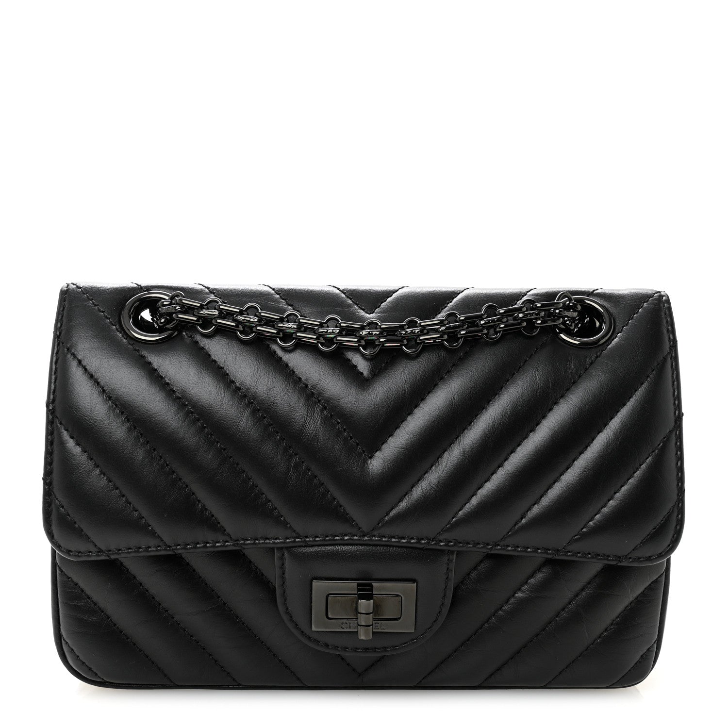Aged Calfskin Chevron Quilted 2.55 Reissue Mini Flap So Black