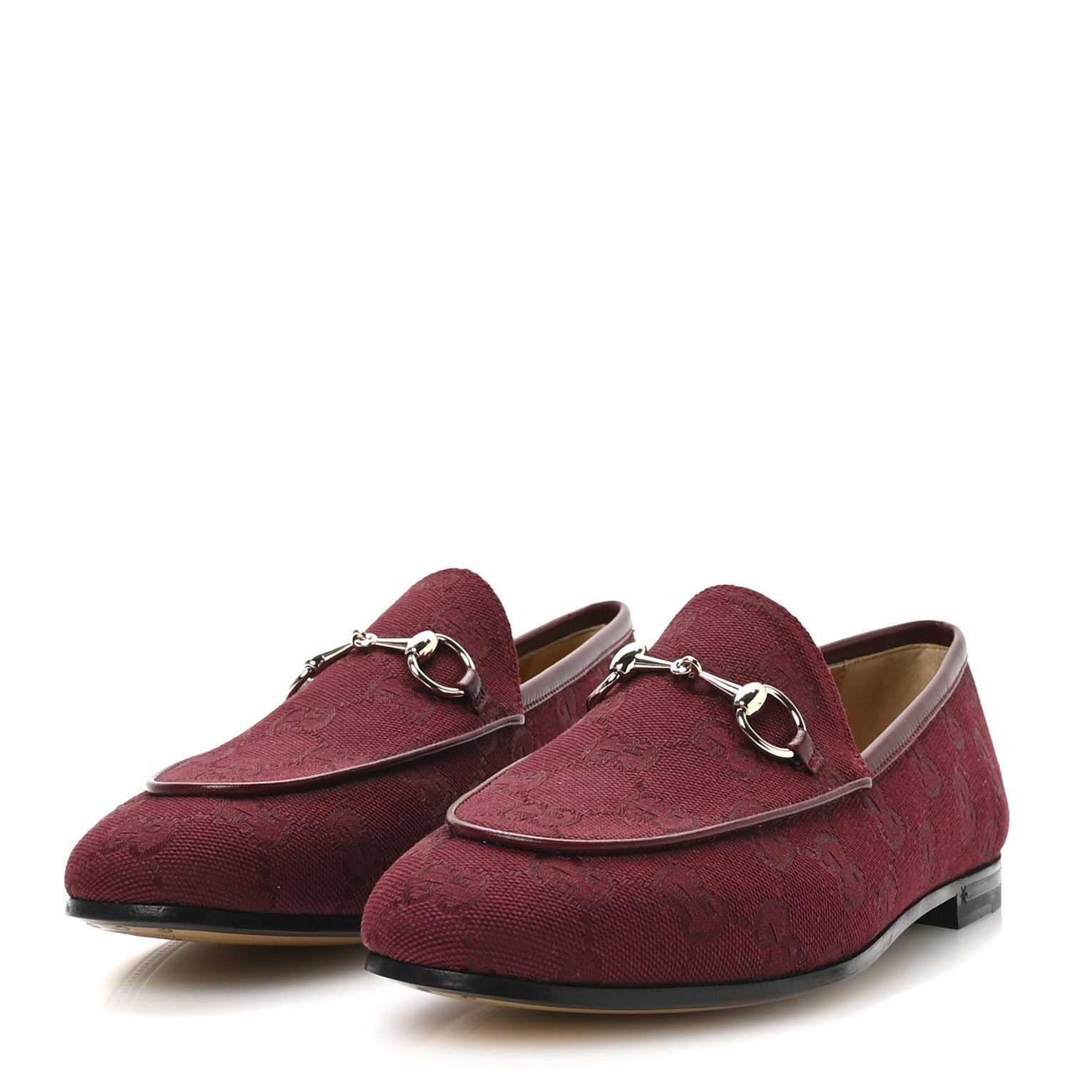 New Canvas GG Monogram Malaga Kid Horsebit Womens Jordaan Loafers 36.5 Rosso Ancora