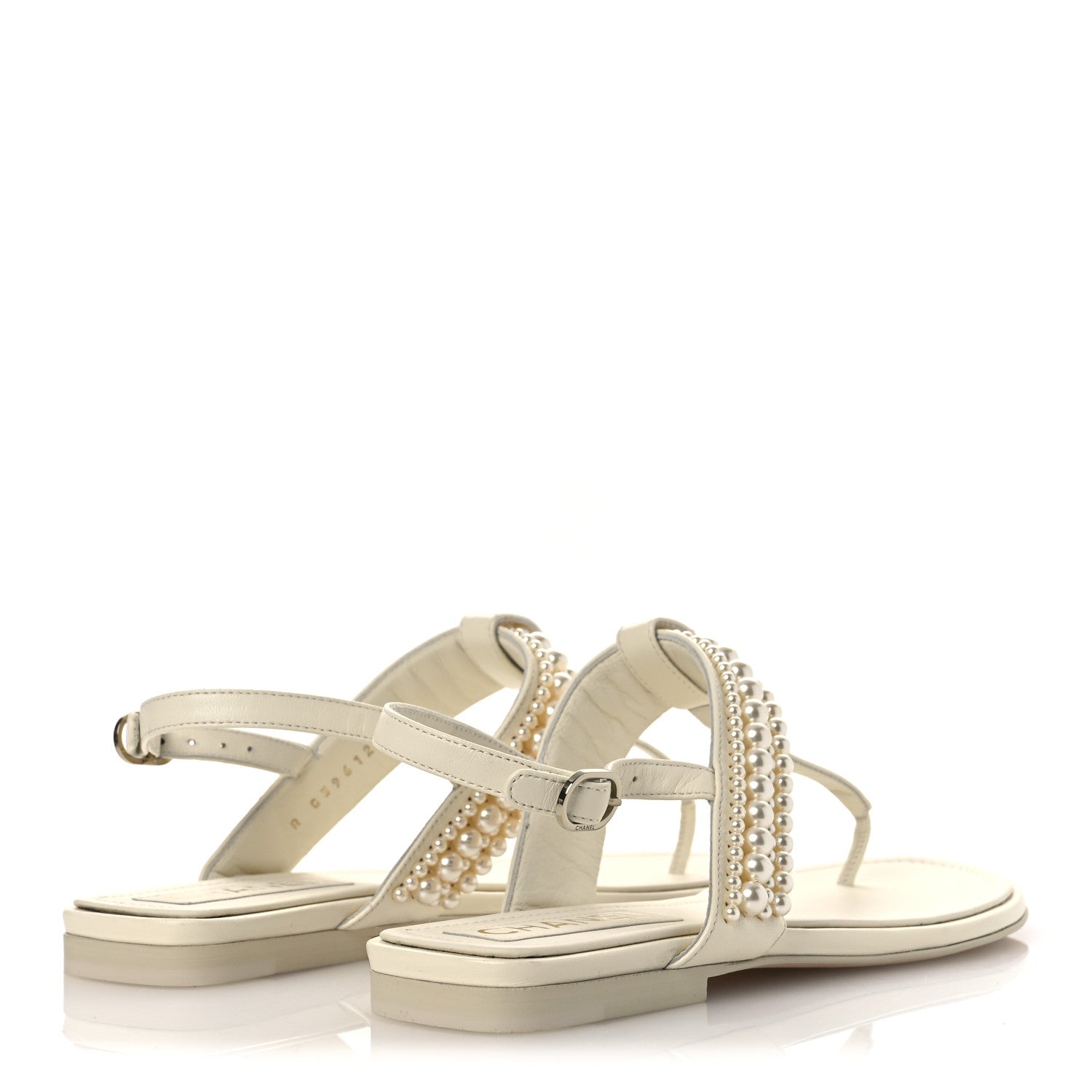 Lambskin Pearl Mini CC Thong Sandals 38 White