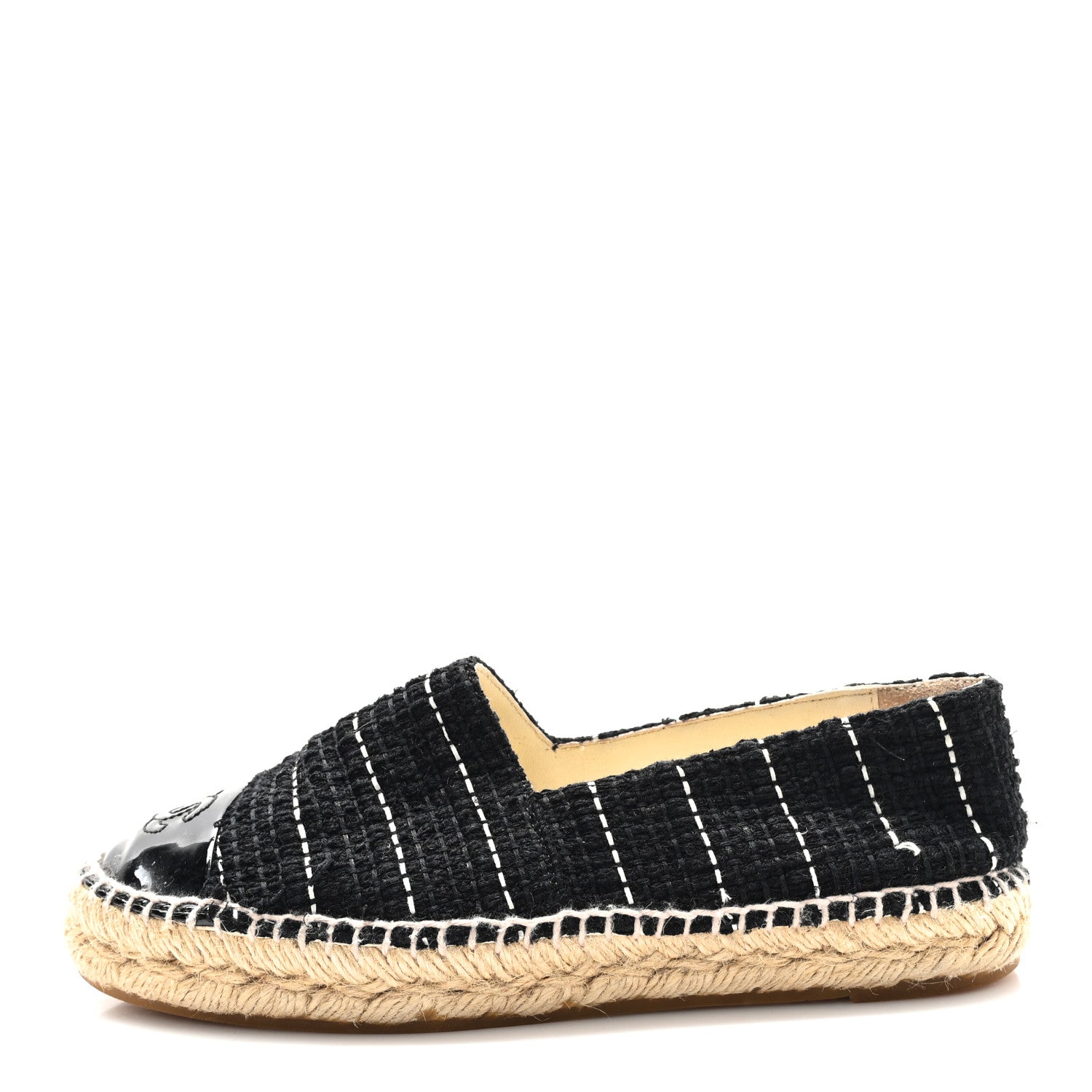 Tweed Patent CC Espadrilles 36 Black White