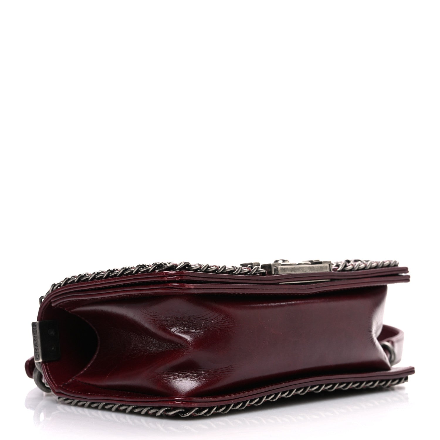 Glazed Calfskin Quilted Small Boy Chained Flap Burgundy