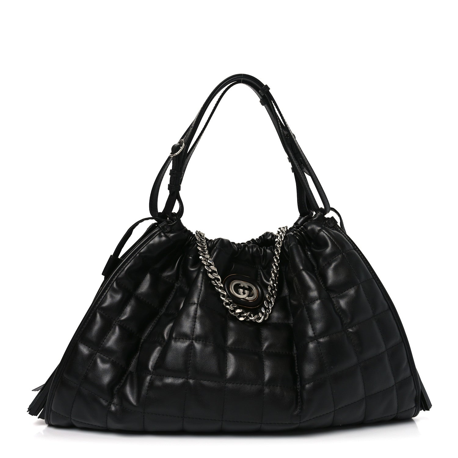 Calfskin Quilted Medium Deco Tote Bag Black