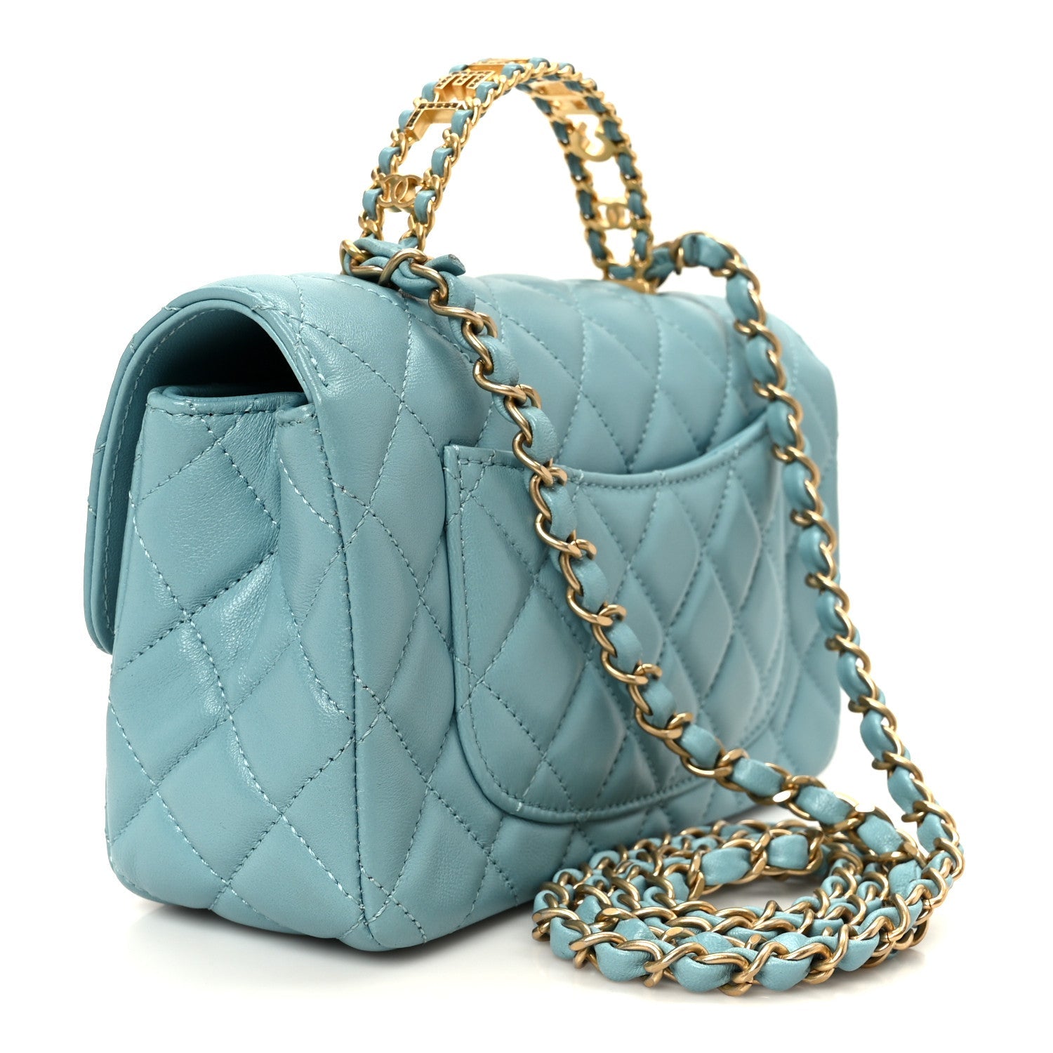 Lambskin Quilted Mini Strass On Top Flap Blue