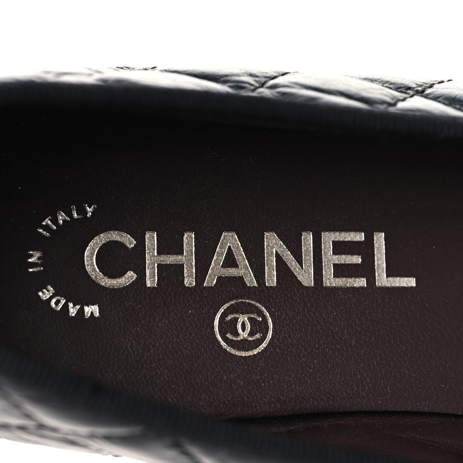 Aged Calfskin Quilted CC Cap Toe Ballerina Flats 38.5 Black