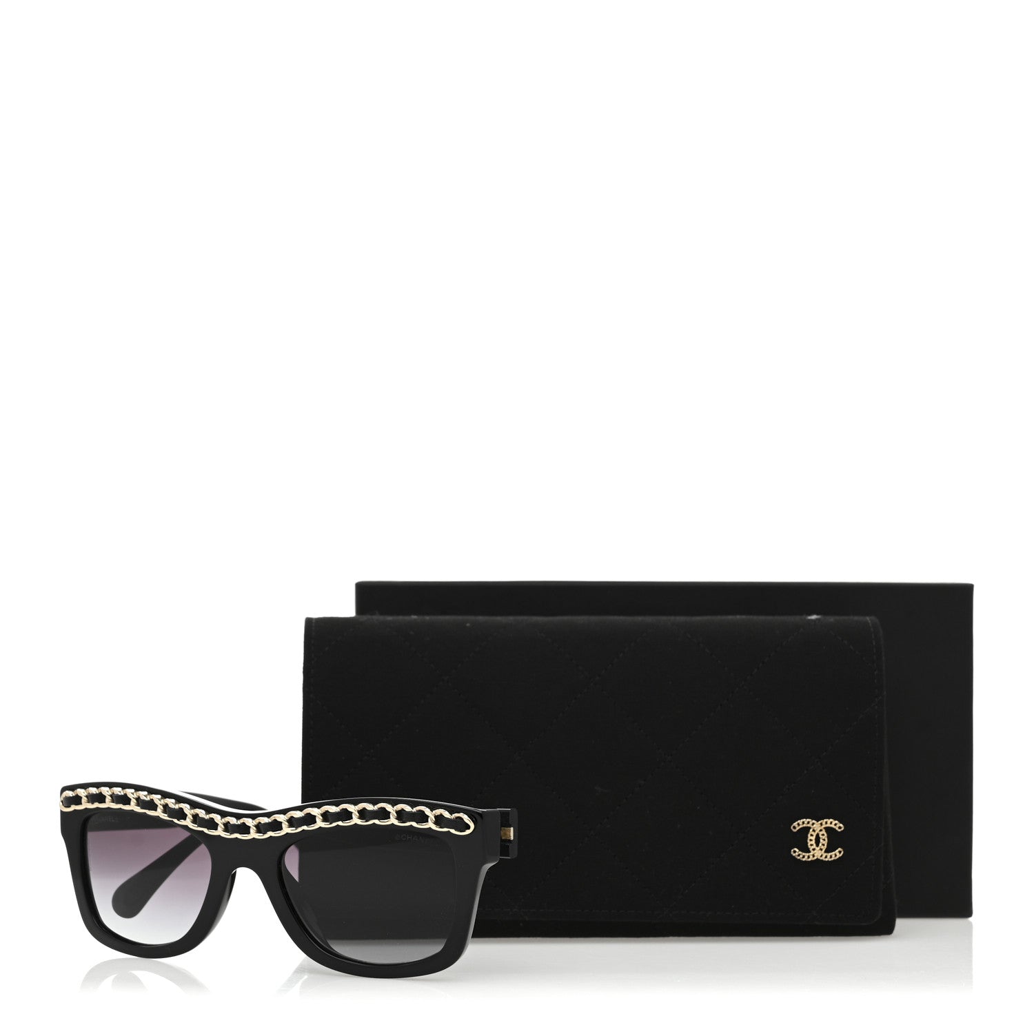 Acetate Calfskin Chain Rectangle Sunglasses 71626A Black