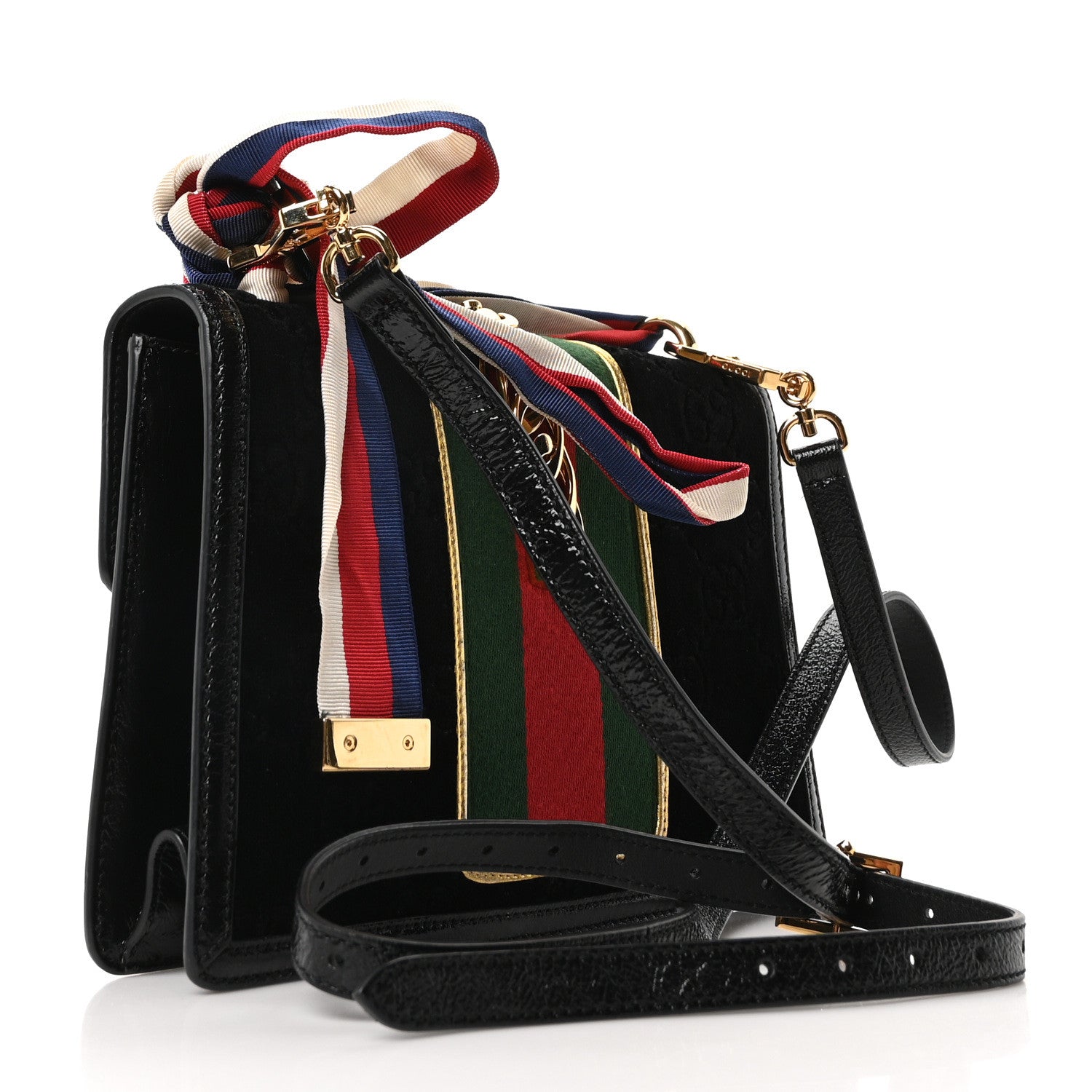 Velvet GG Monogram Small Sylvie Shoulder Bag Black