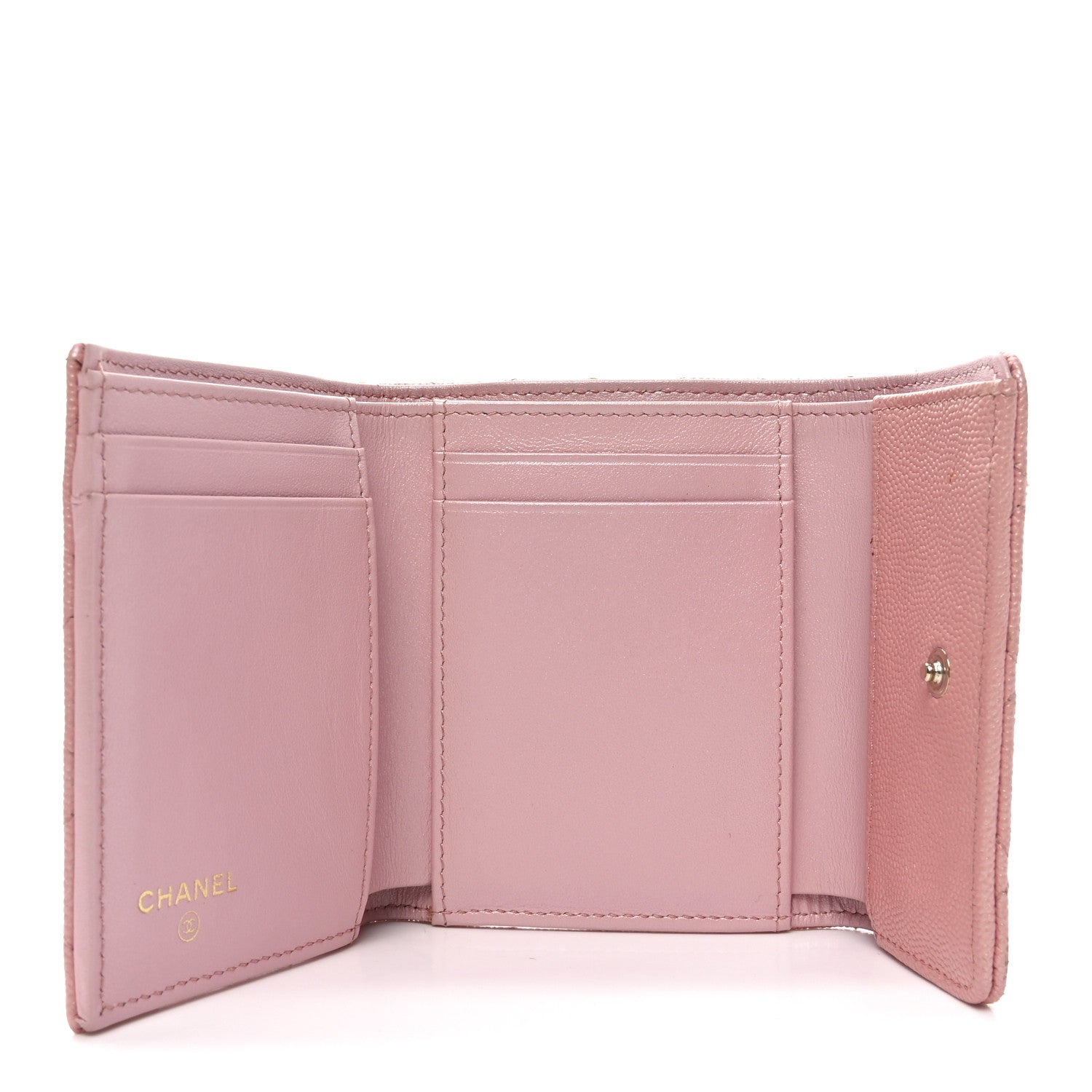 Iridescent Caviar Quilted Small Flap Wallet Rose Pink