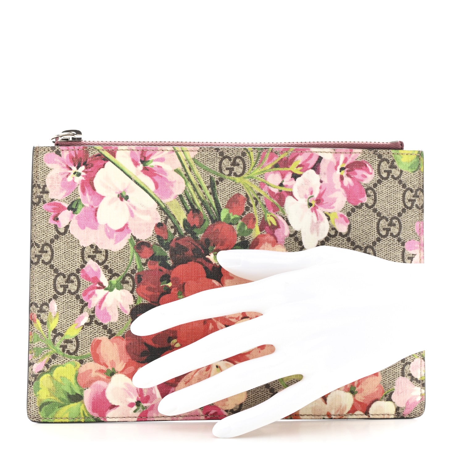 GG Supreme Monogram Blooms Small Zip Pouch Beige Multicolor Dry Rose