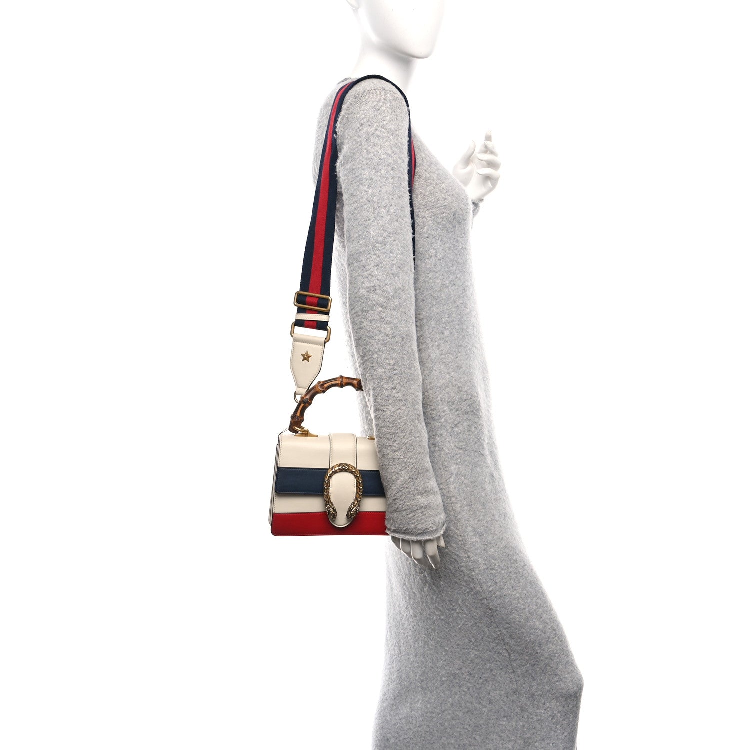 Calfskin Bamboo Web Mini Dionysus Top Handle Bag White Blue Hibiscus Red
