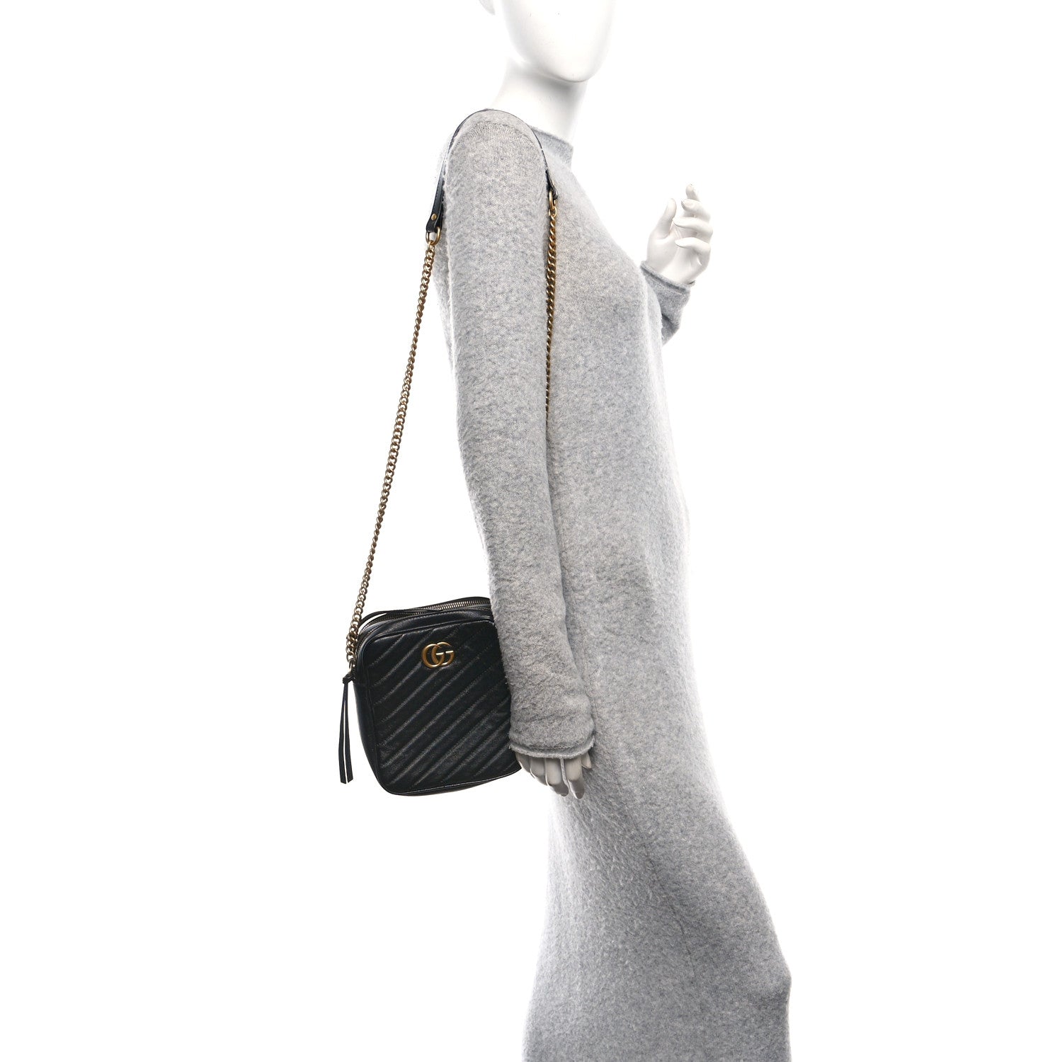 Azalea Calfskin Matelasse Diagonal Tall GG Marmont Crossbody Bag Black