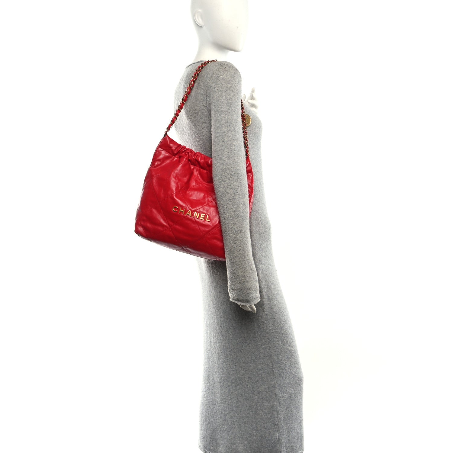 Shiny Calfskin Quilted Small Chanel 22 Red