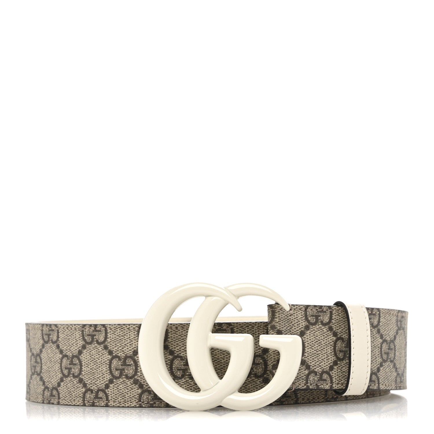 GG Supreme Monogram Plutone Calfskin Enamel Double G 40mm Belt 120 48 Beige Ebony Mystic White
