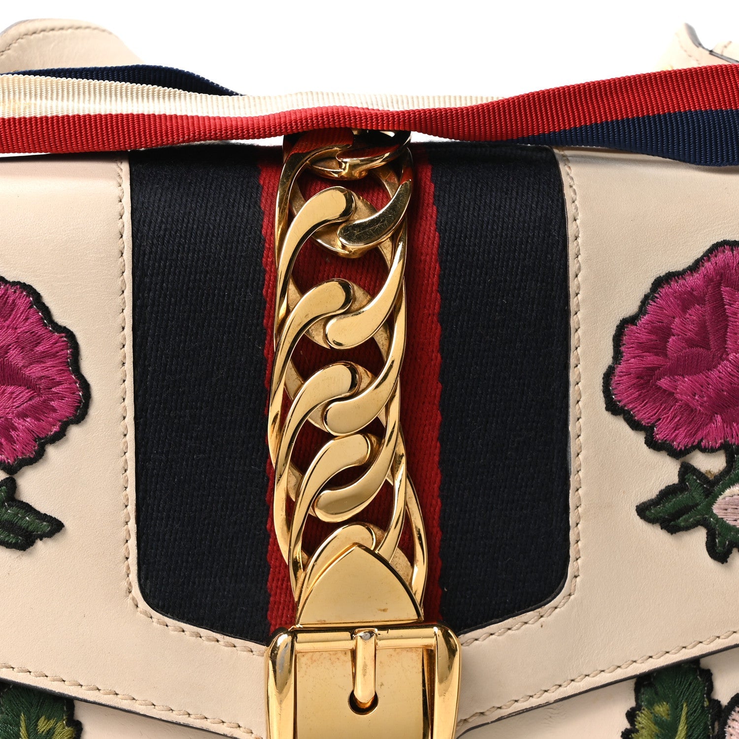Calfskin Embroidered Small Sylvie Shoulder Bag White