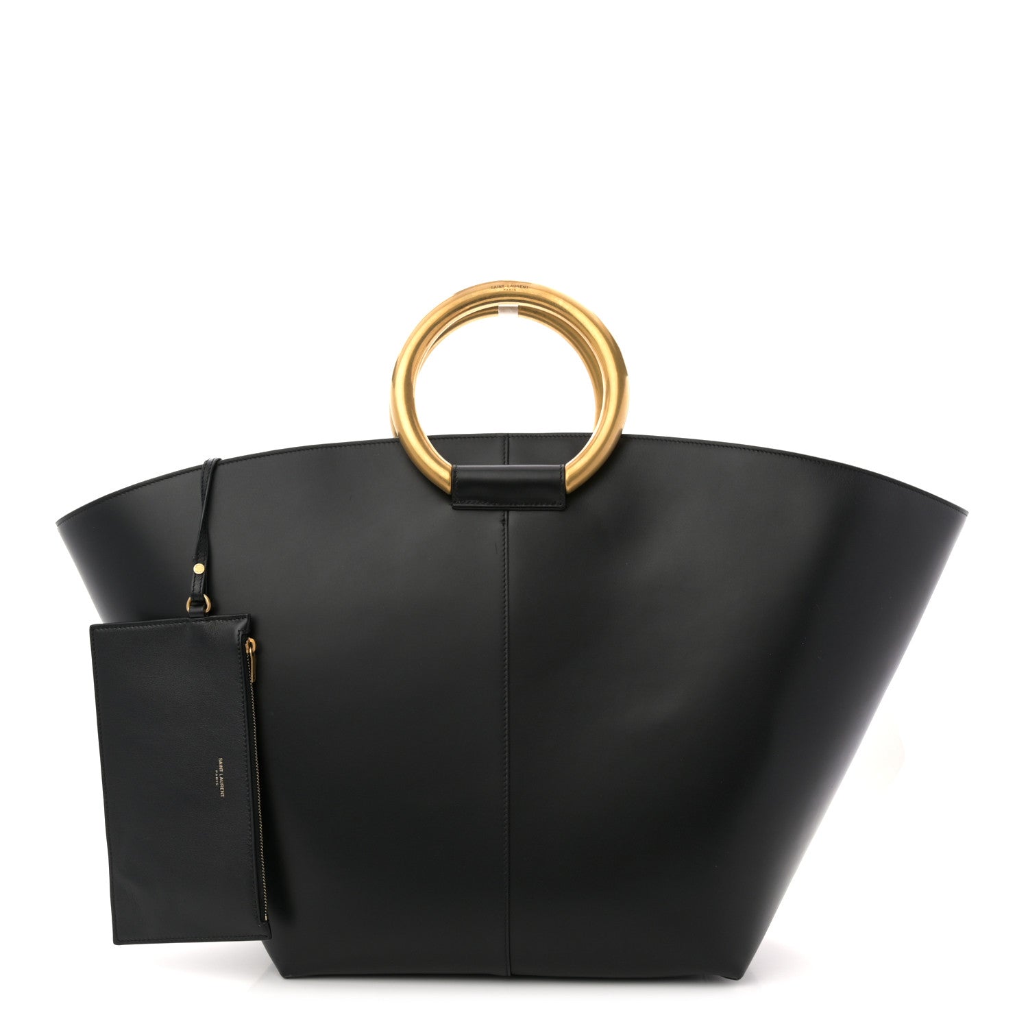 Smooth Calfskin Maxi Trapezoid Shopping Tote Black