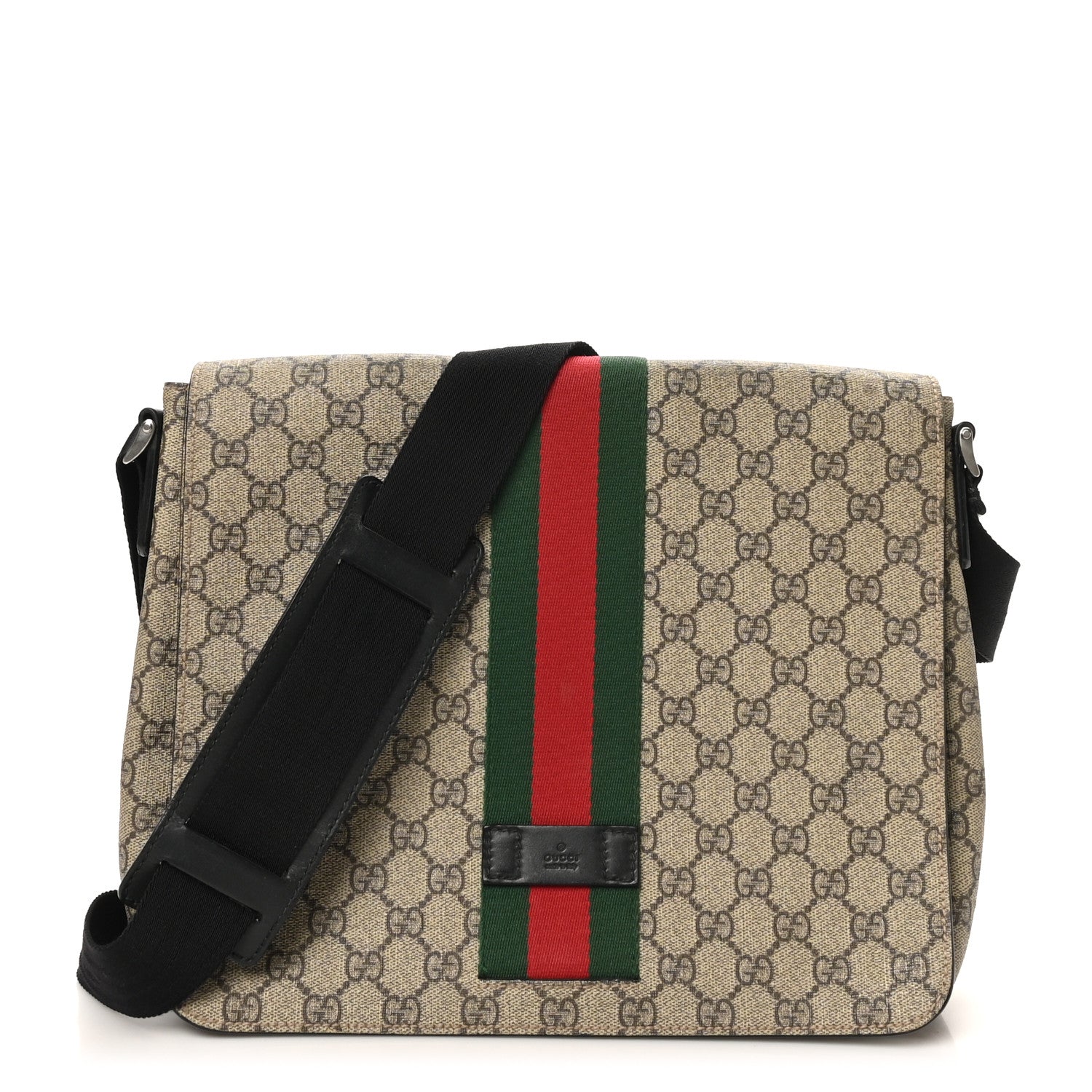 GG Supreme Monogram Web Flap Messenger Bag Black
