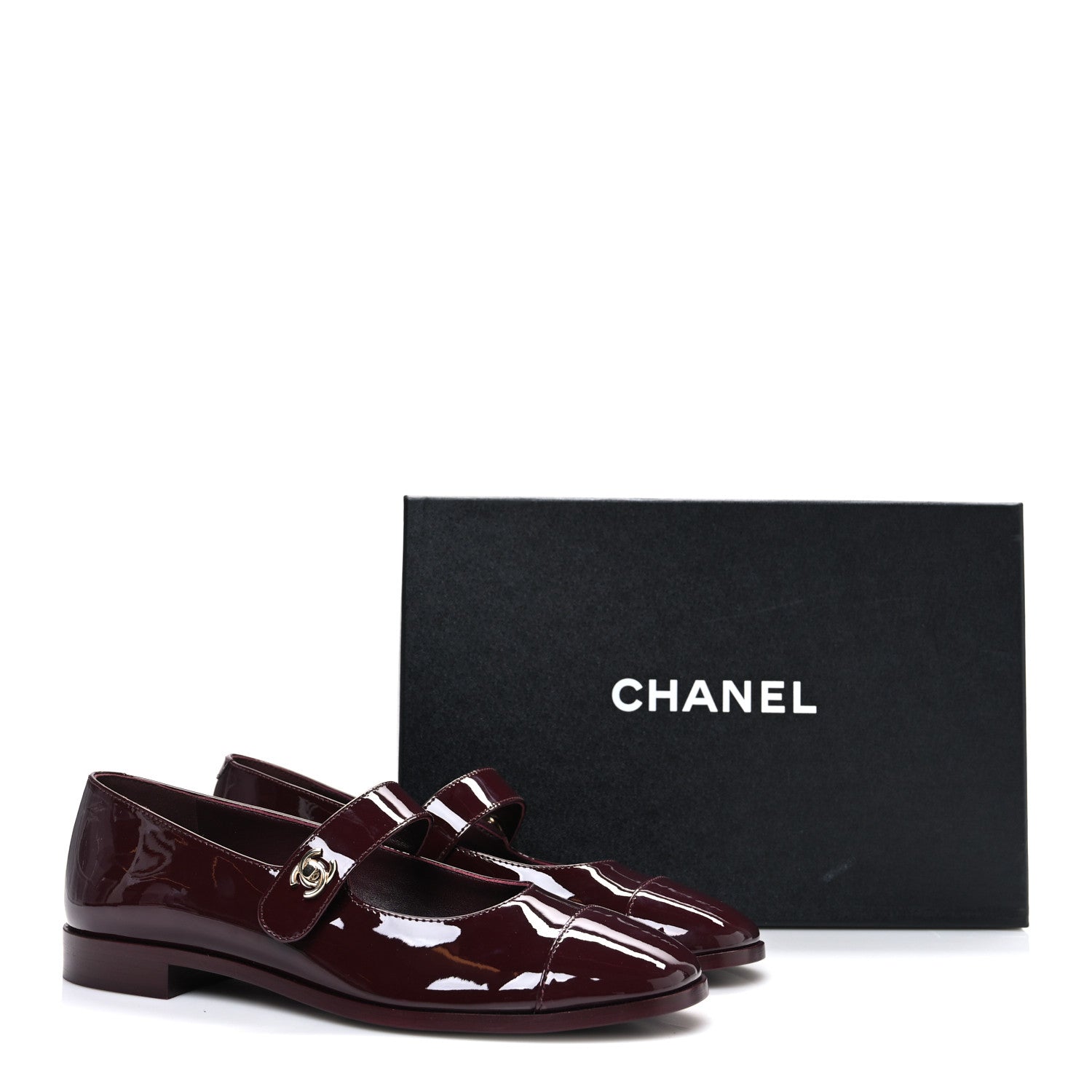 Patent Calfskin Mary Janes Flats 39.5 Burgundy