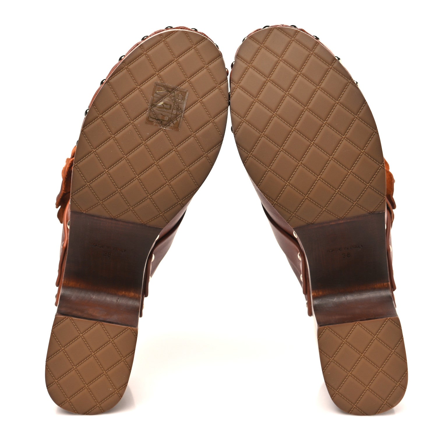 Calfskin Camellia Clogs 38  Brown