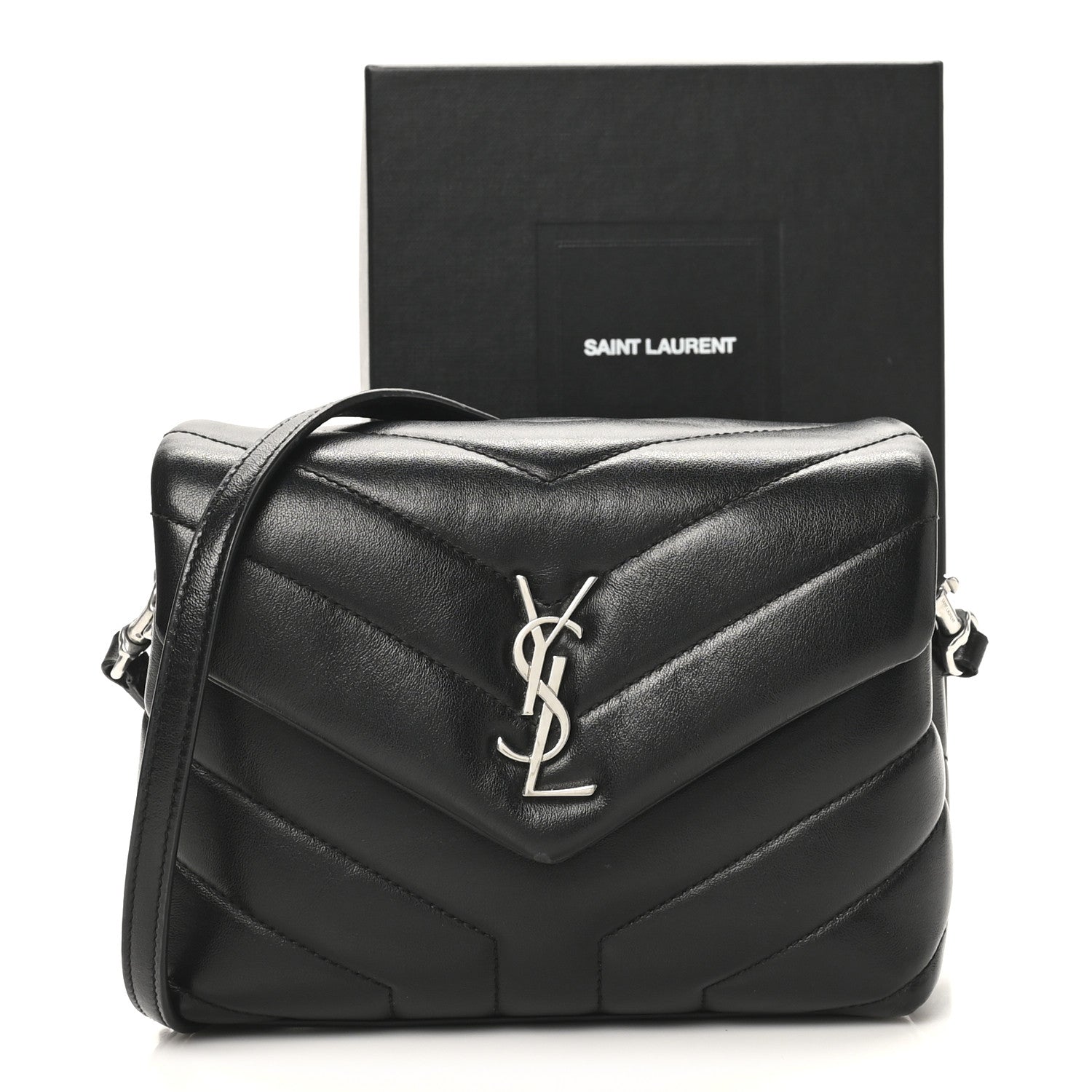 Calfskin Y Quilted Monogram Toy Loulou Crossbody Bag Black