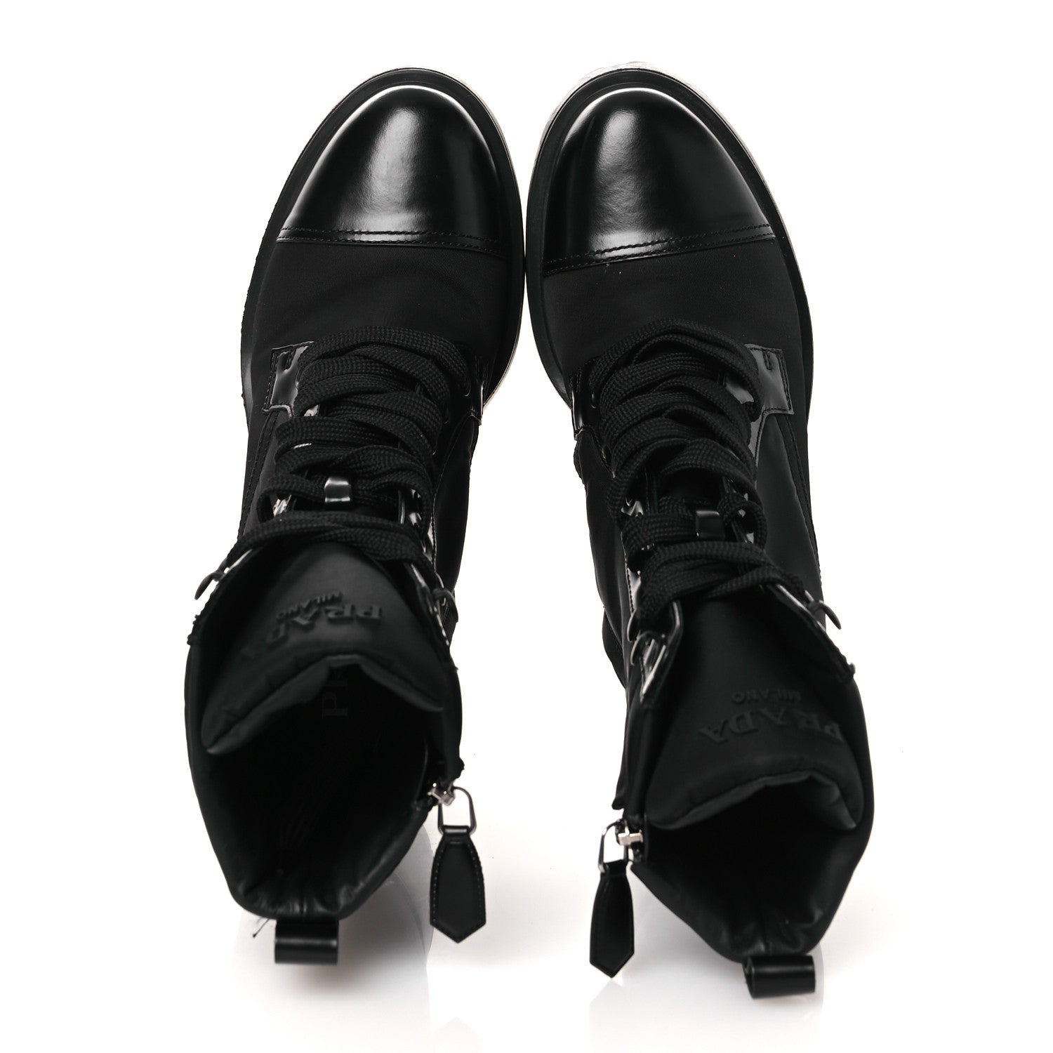 Spazzolato Re-Nylon Metal Triangle Logo Lace Up 55mm Ankle Boots 38.5 Black
