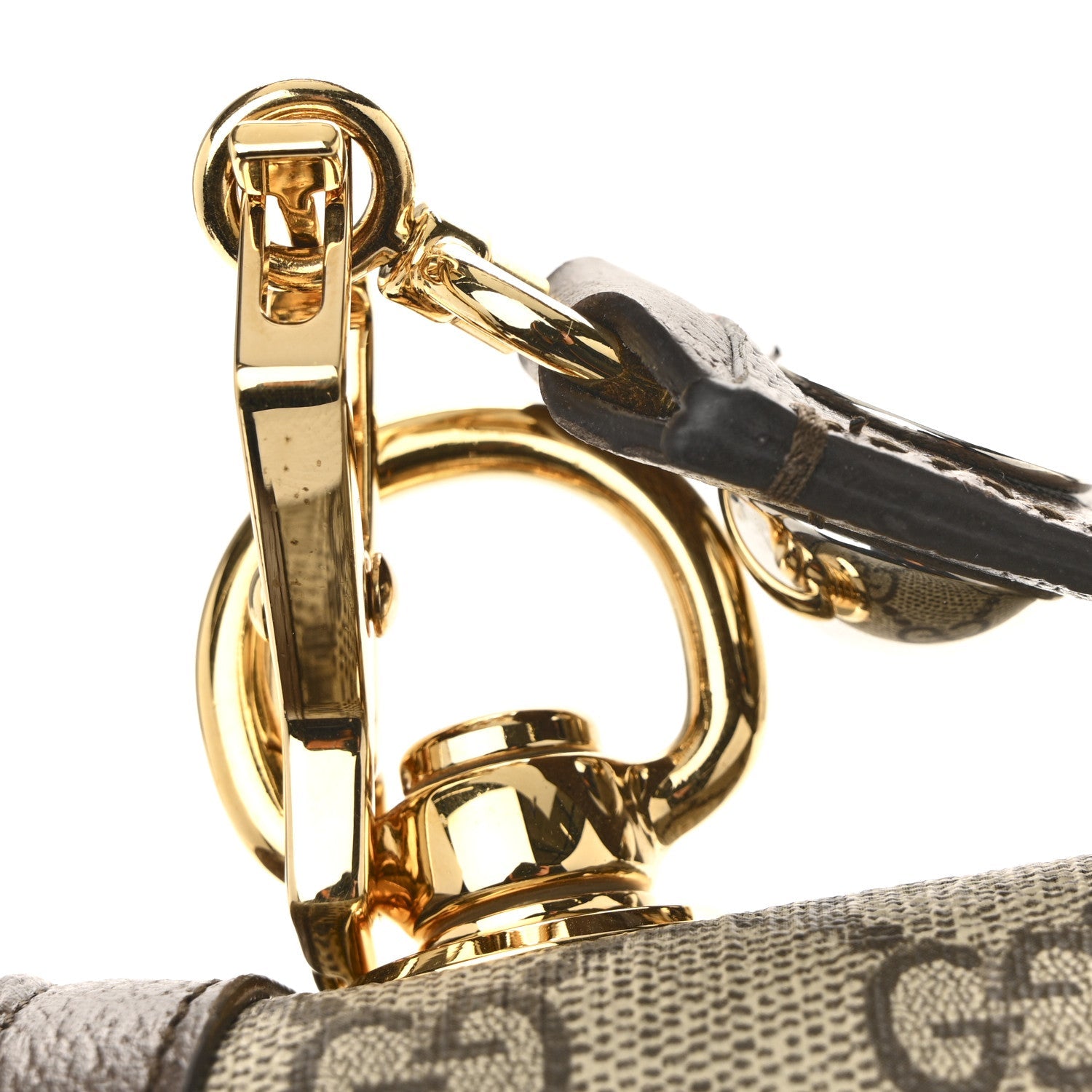 GG Supreme Monogram Textured Dollar Calfskin Web Medium Blondie Top Handle Shoulder Flap Bag Beige Ebony New Acero