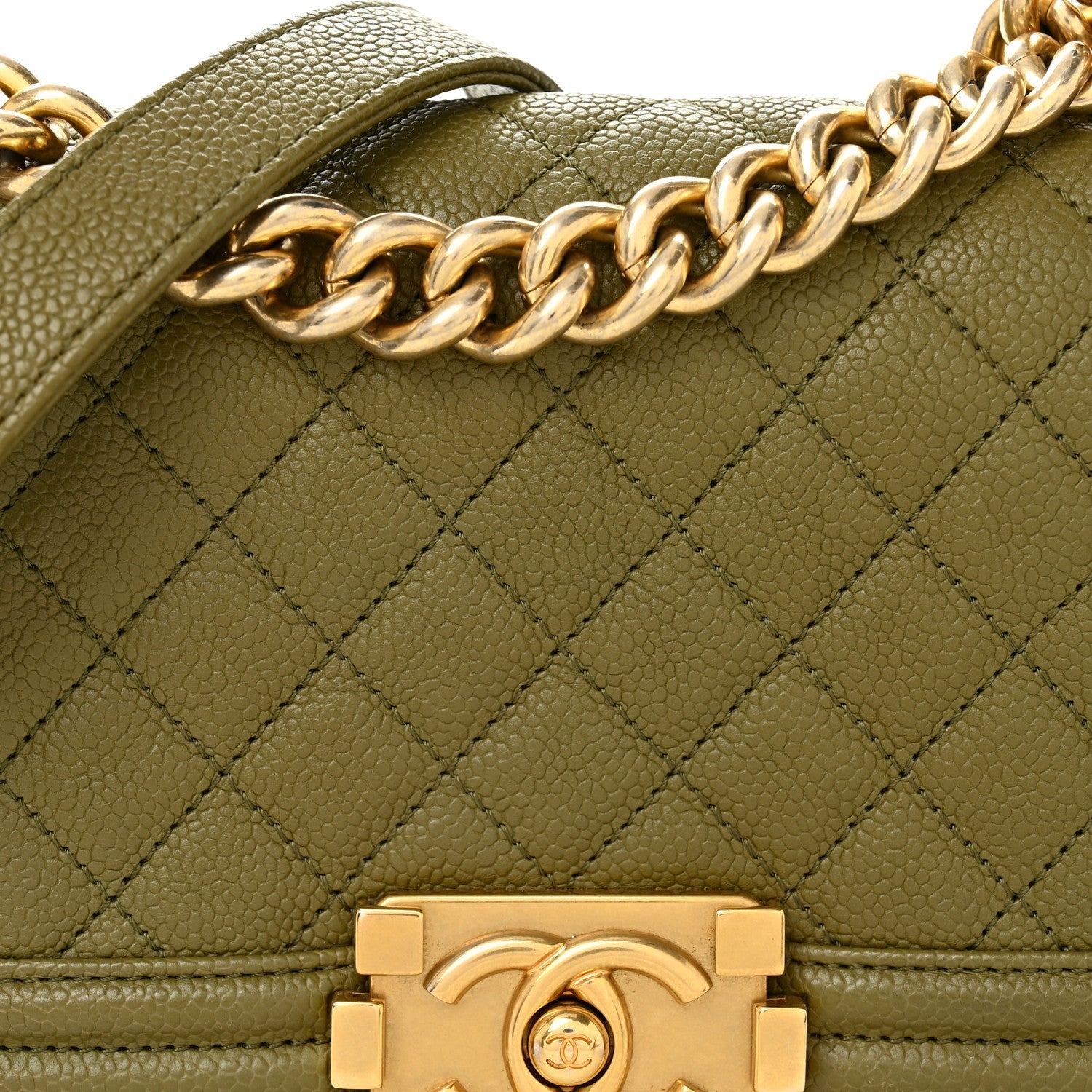 Caviar Quilted Small Boy Flap Green