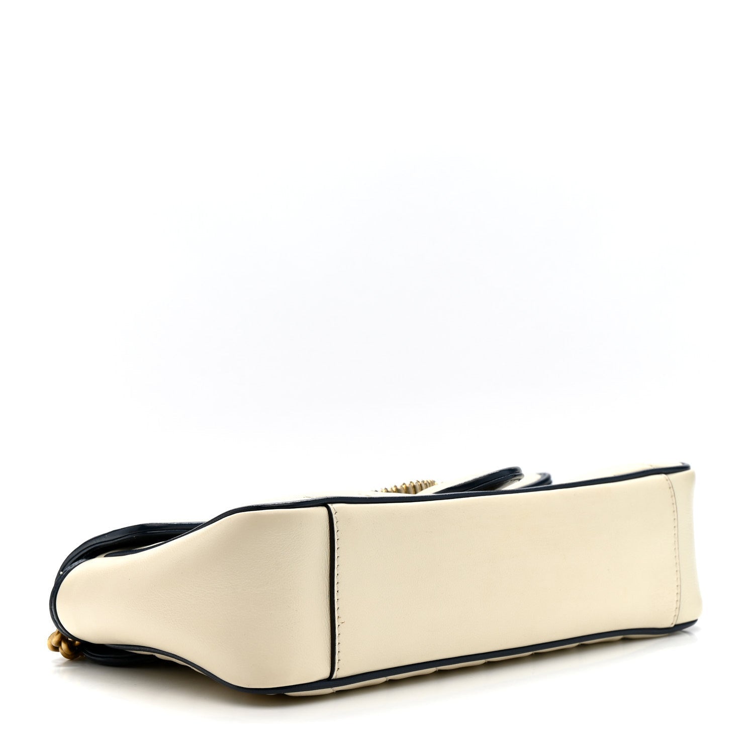 Vintage Effect Calfskin Matelasse Diagonal Small Torchon GG Marmont Shoulder Bag Mystic White Blue Agata