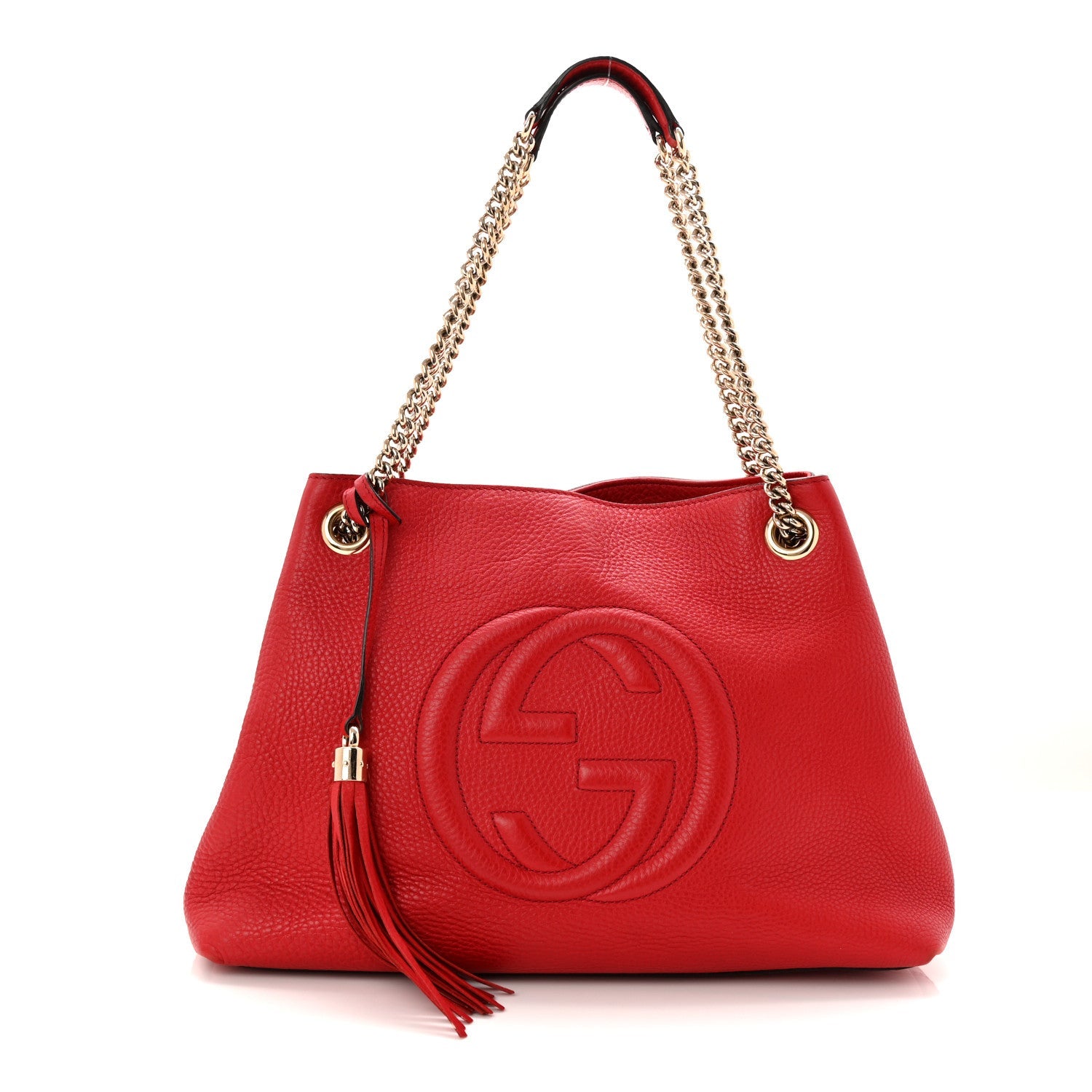 Pebbled Calfskin Medium Soho Chain Shoulder Bag Tabasco Red