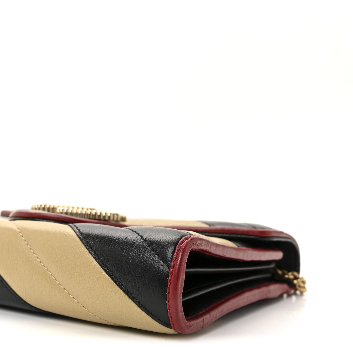 Azalea Calfskin Matelasse Diagonal Patchwork Torchon GG Marmont Chain Wallet Black Beige Romantic Cerise