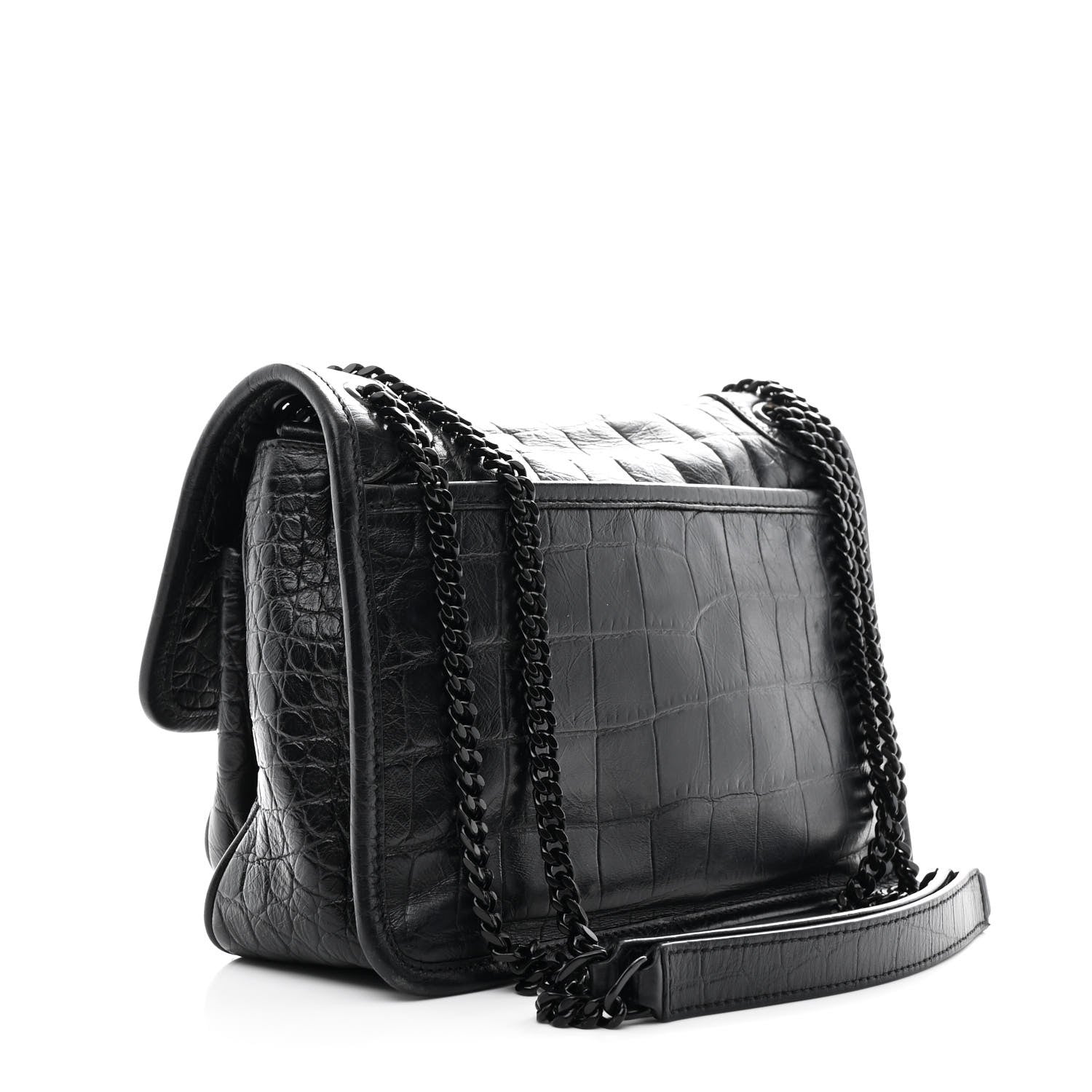 Calfskin Crocodile Embossed Matelasse Monogram Baby Niki Chain Satchel Black