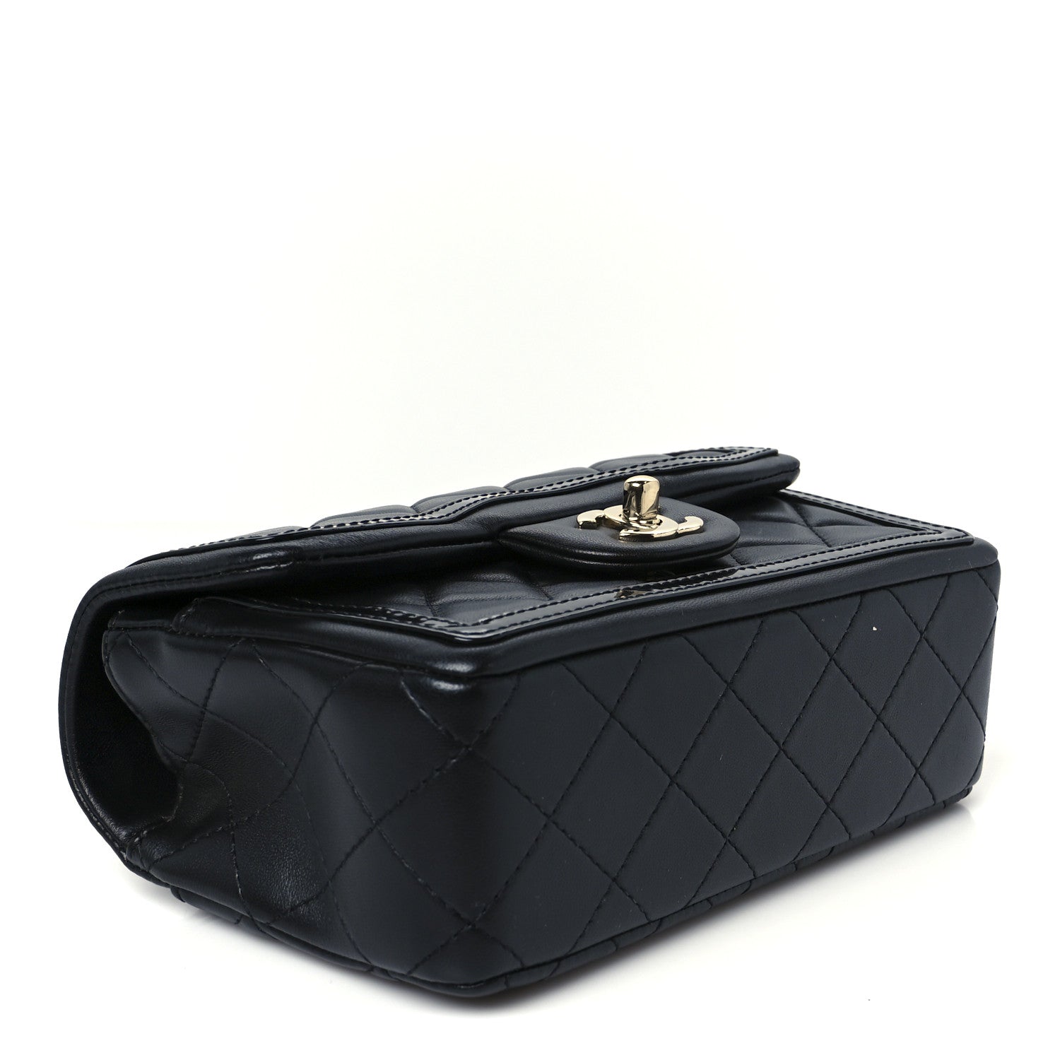 Shiny Lambskin Quilted Half Mini Flap Black