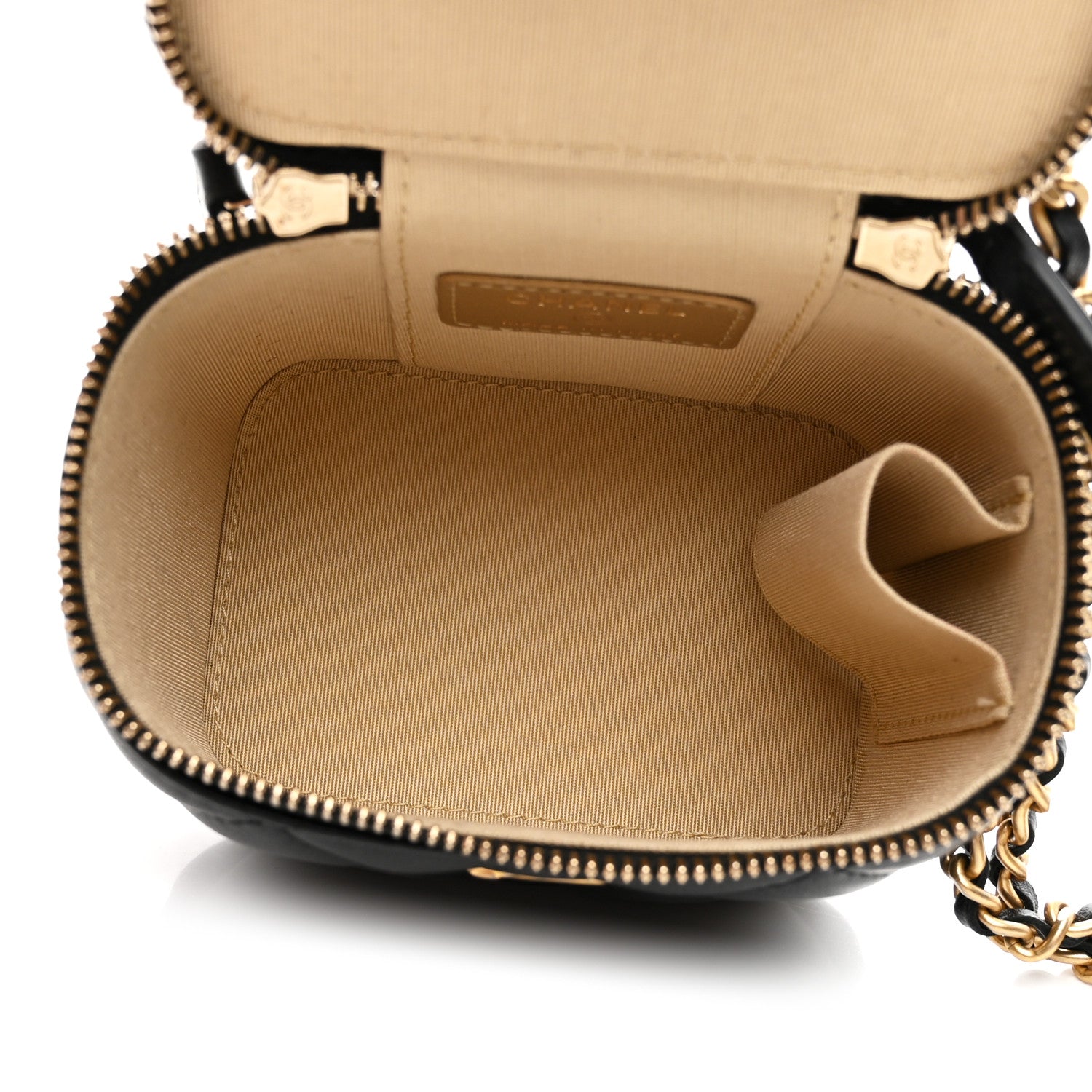 Lambskin Quilted Mini Pearl Crush Vanity Case With Chain Black