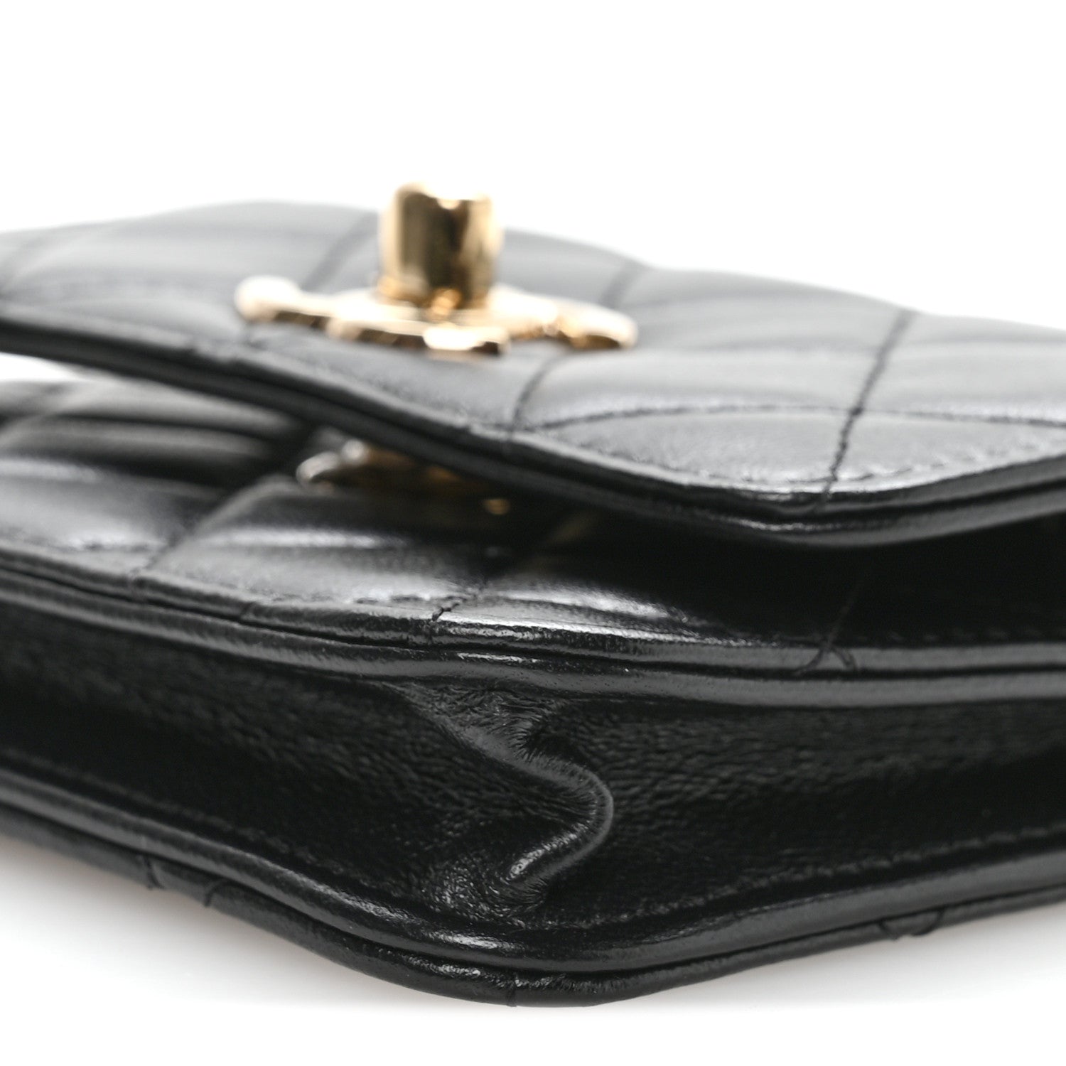 Lambskin Quilted Trendy CC Card Holder On Chain Black