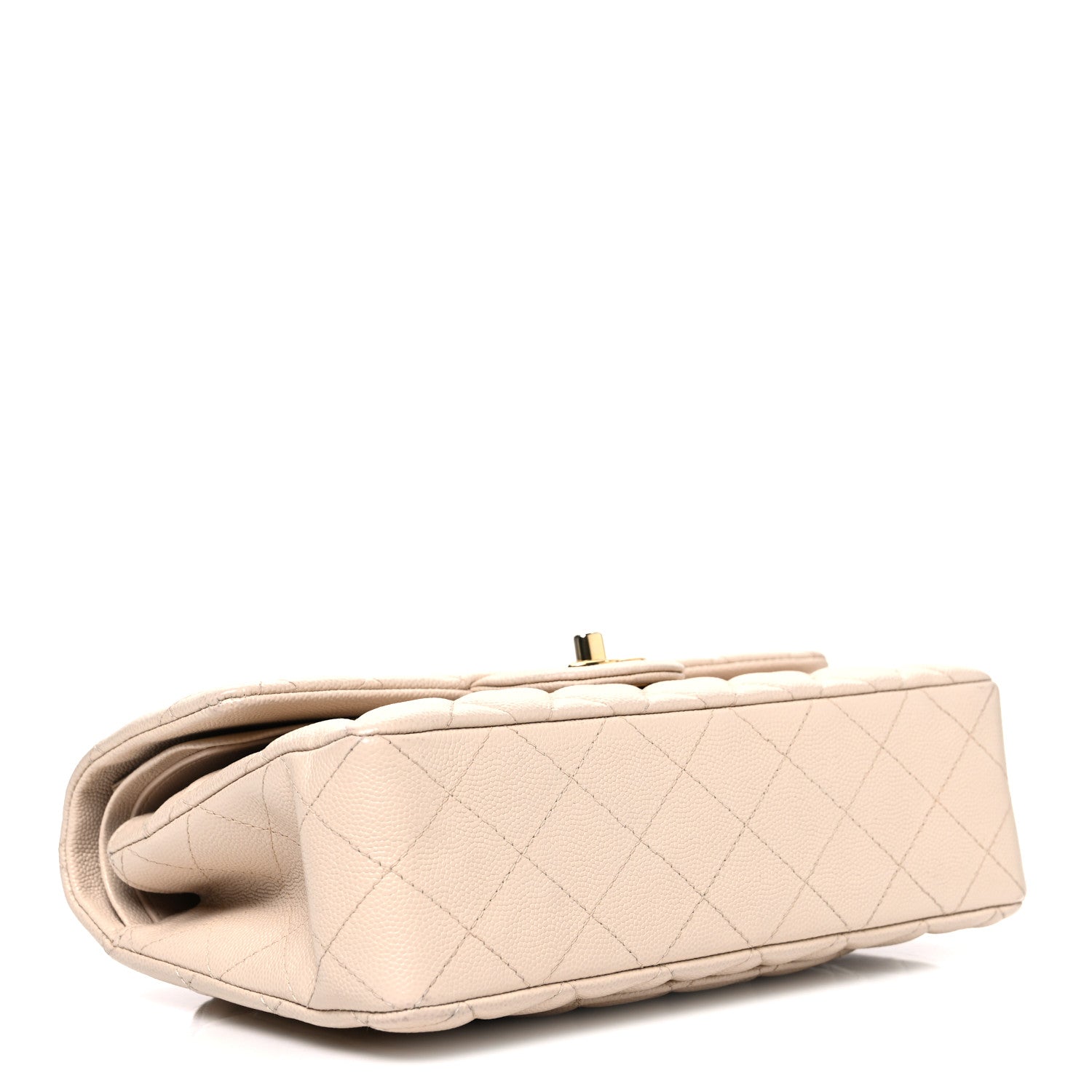 Caviar Quilted Small Double Flap Beige